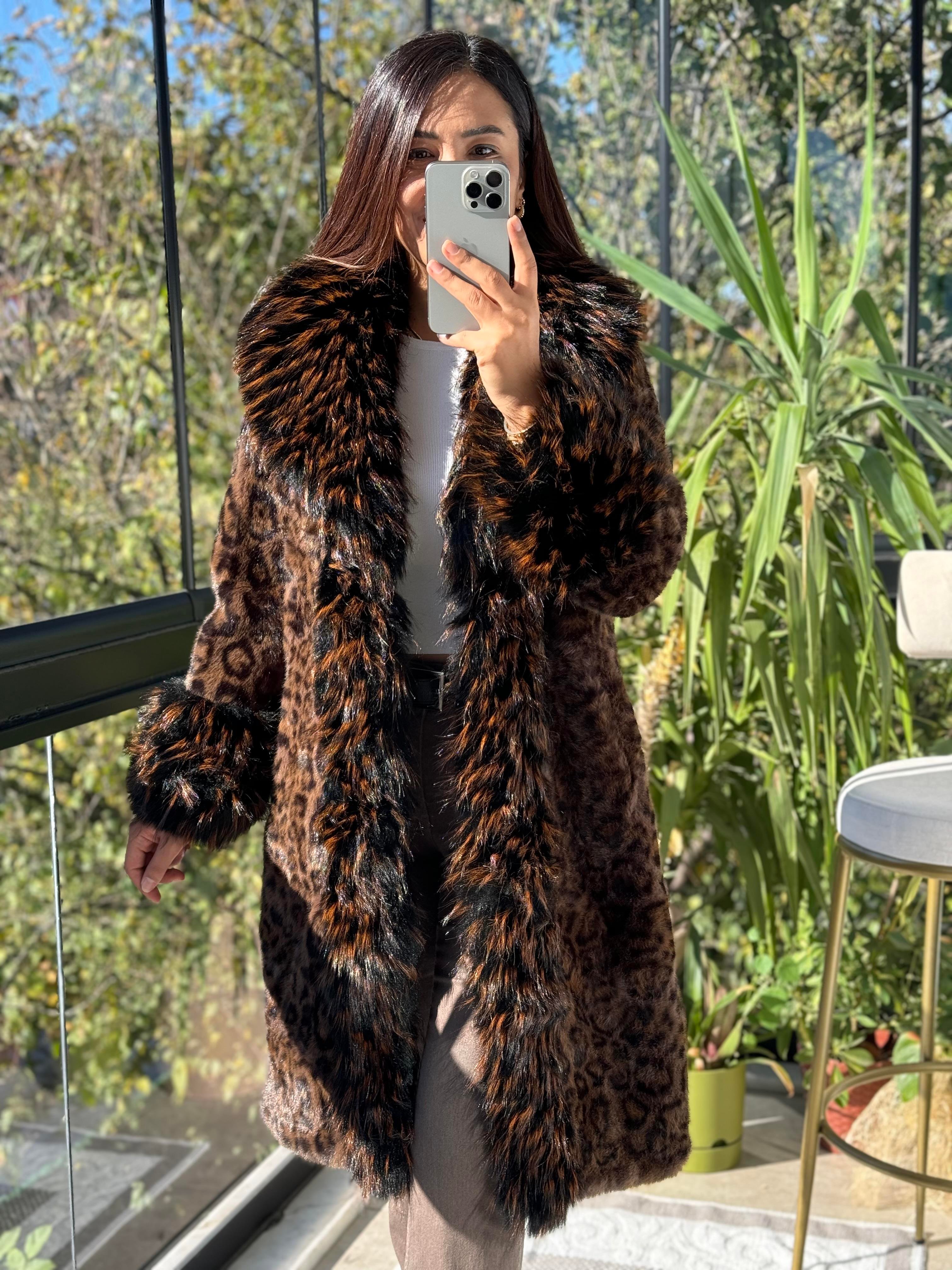 İthal Leoparlı Kürk Kaban 