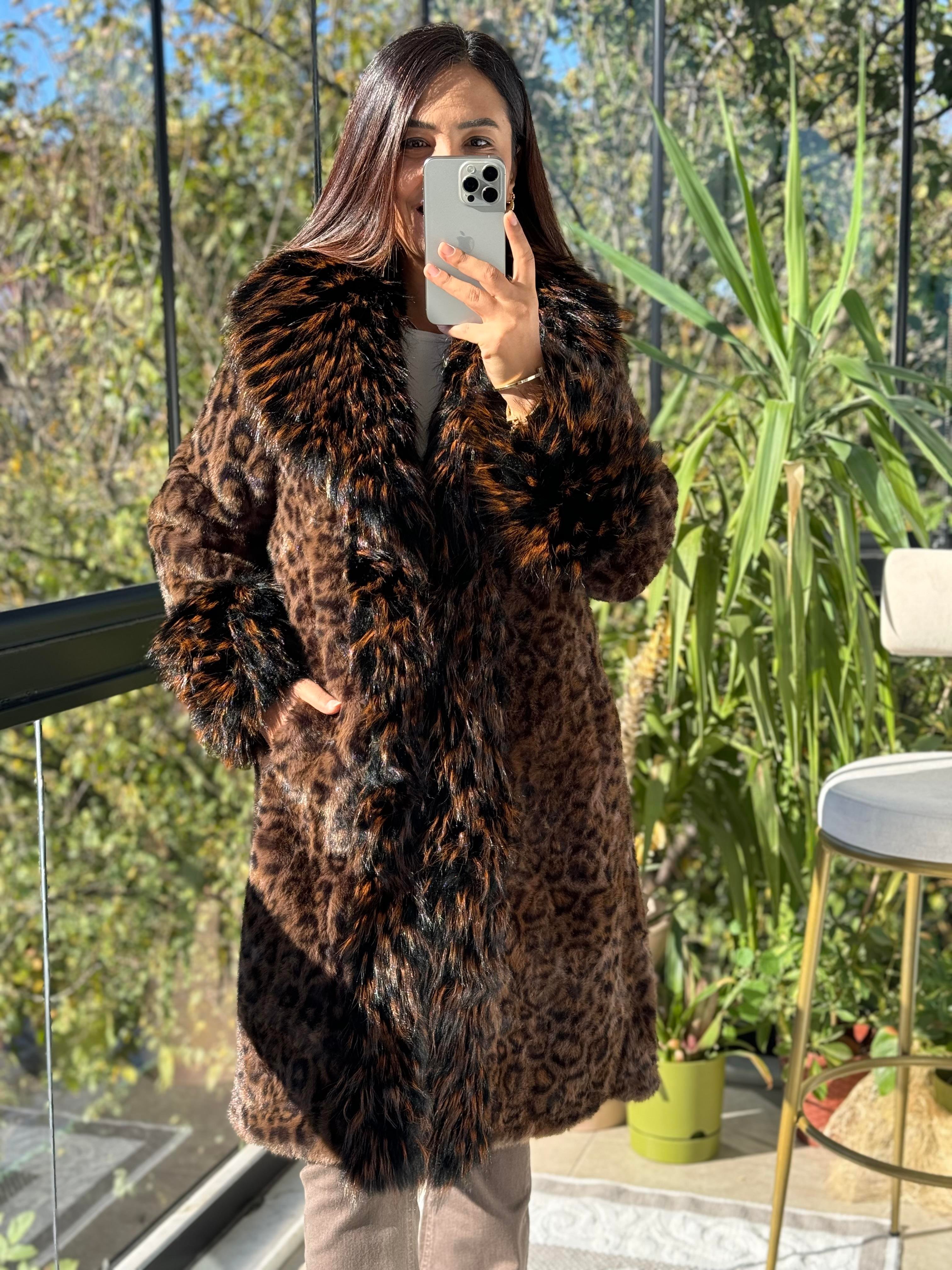 İthal Leoparlı Kürk Kaban 
