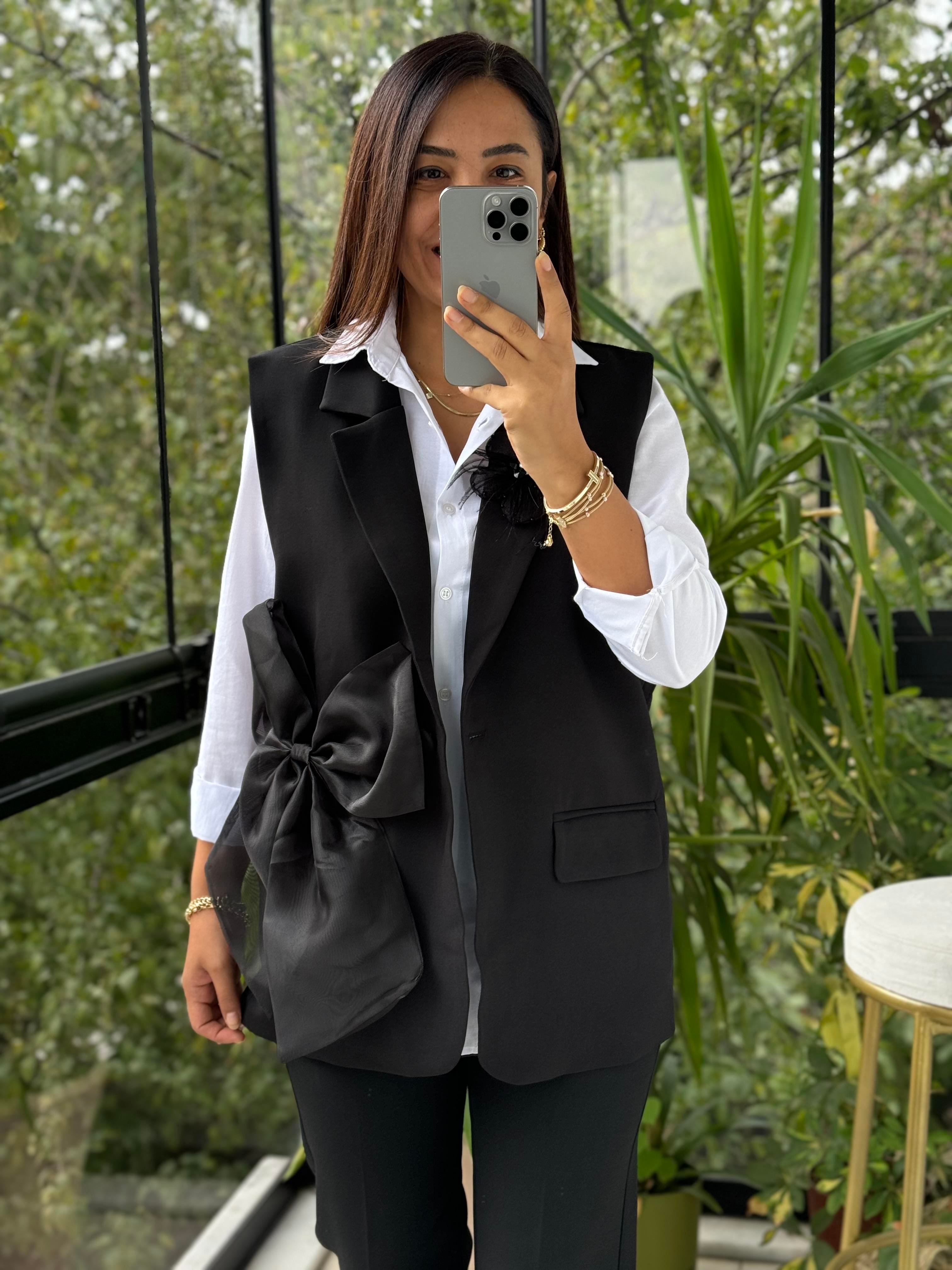 İthal Tasarım Yelek Fiyonklu