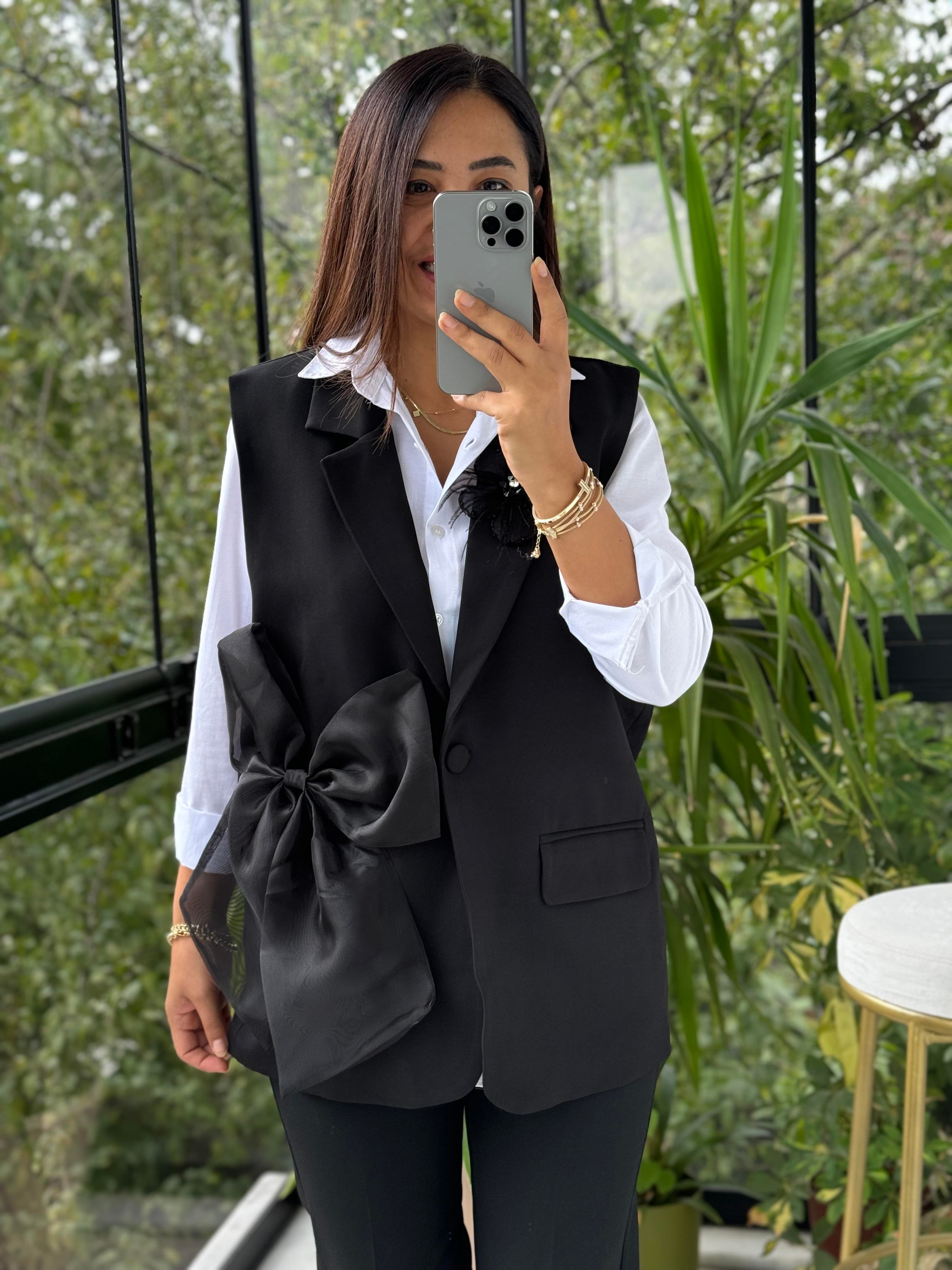 İthal Tasarım Yelek Fiyonklu