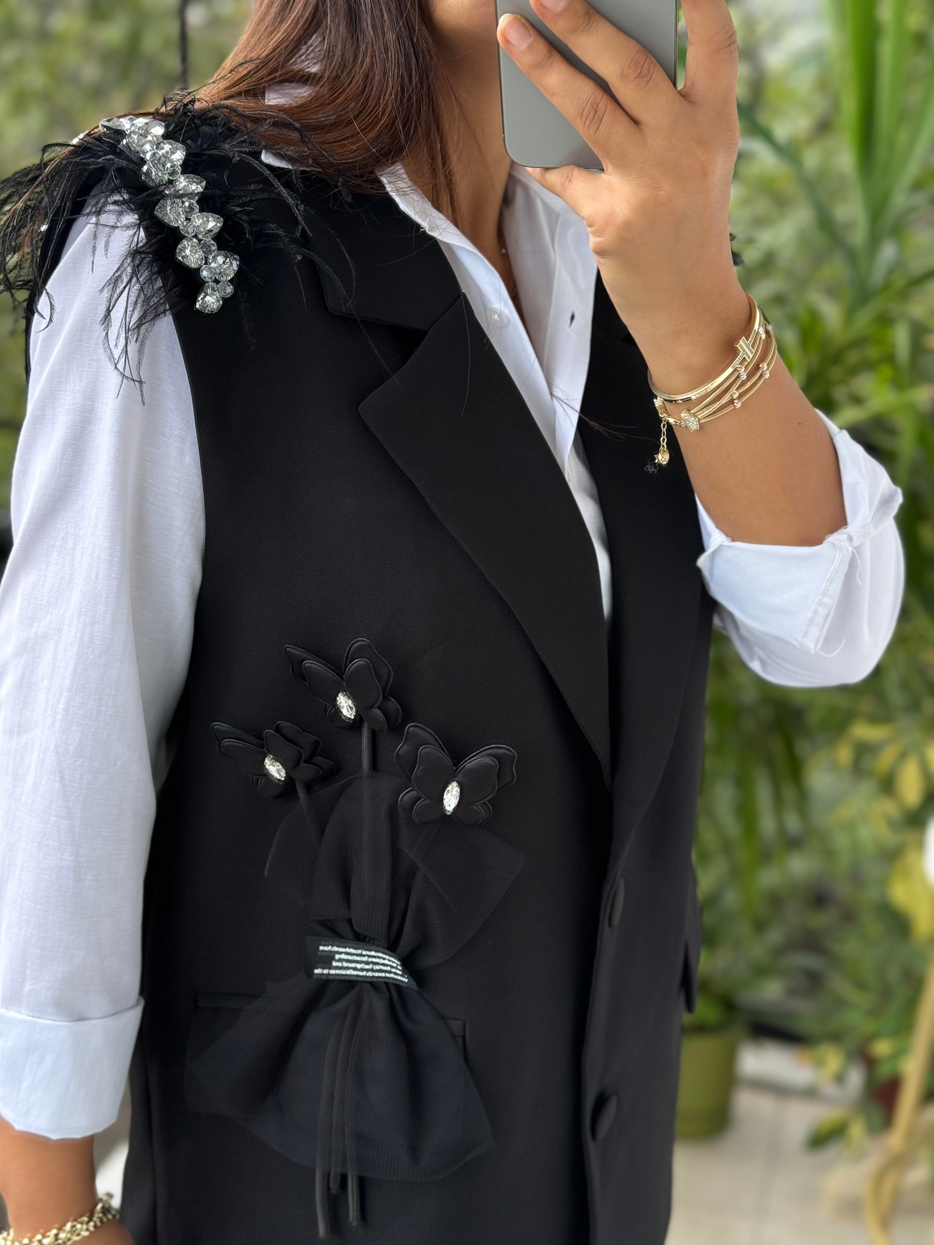 İthal Tasarım Yelek Omuz Taşlı