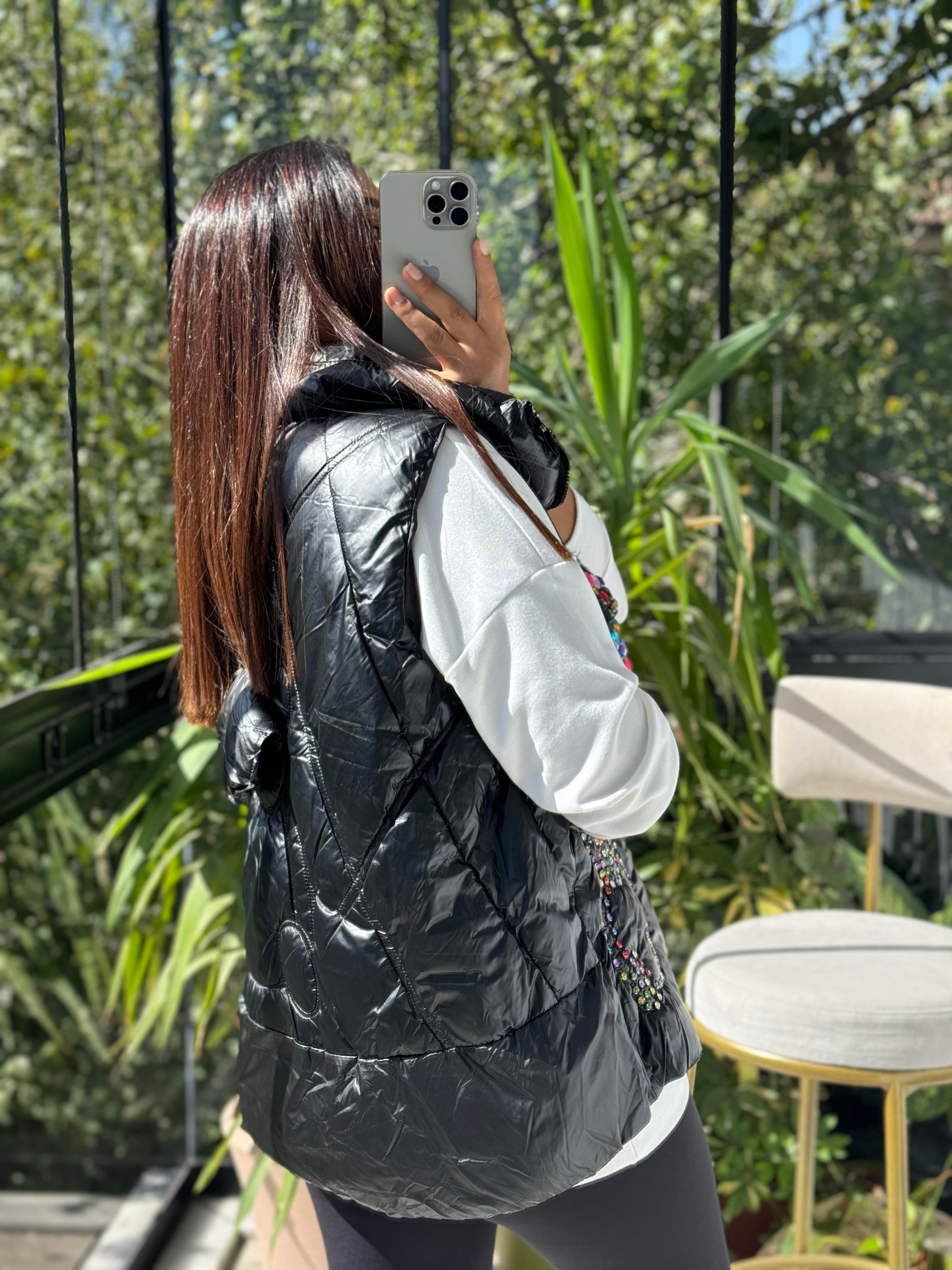 İthal Taşlı Şişme Yelek Siyah