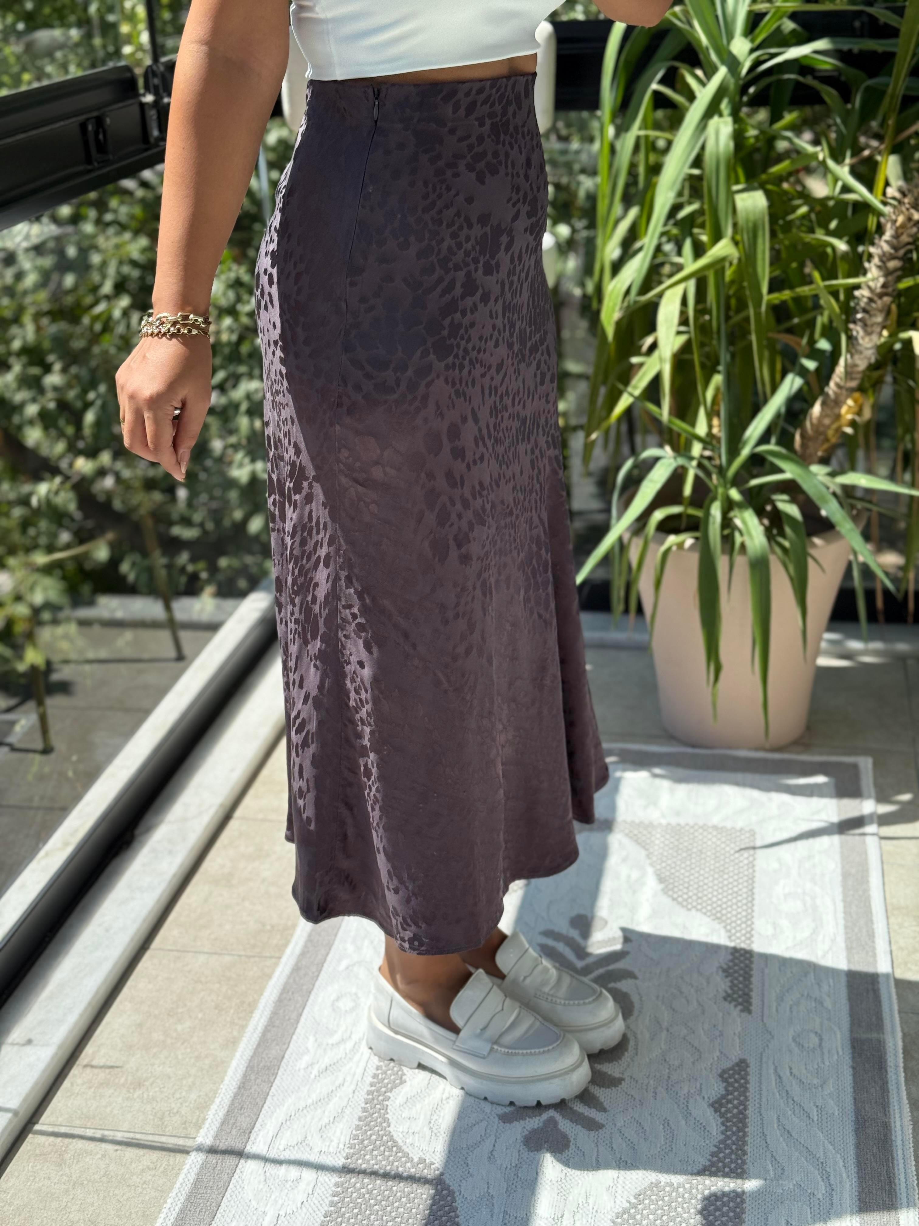 Jakarlı Saten Etek Kahve