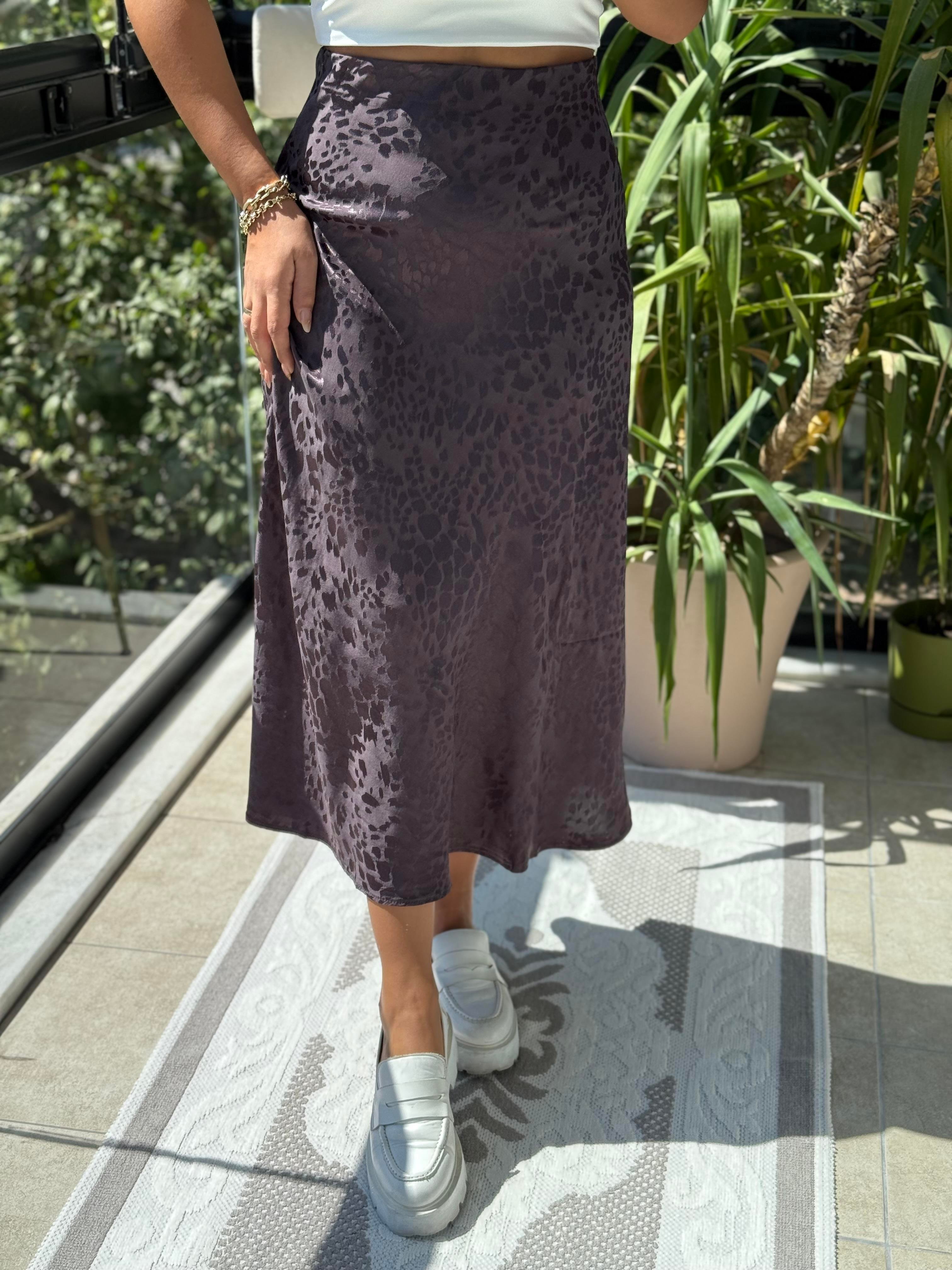 Jakarlı Saten Etek Kahve