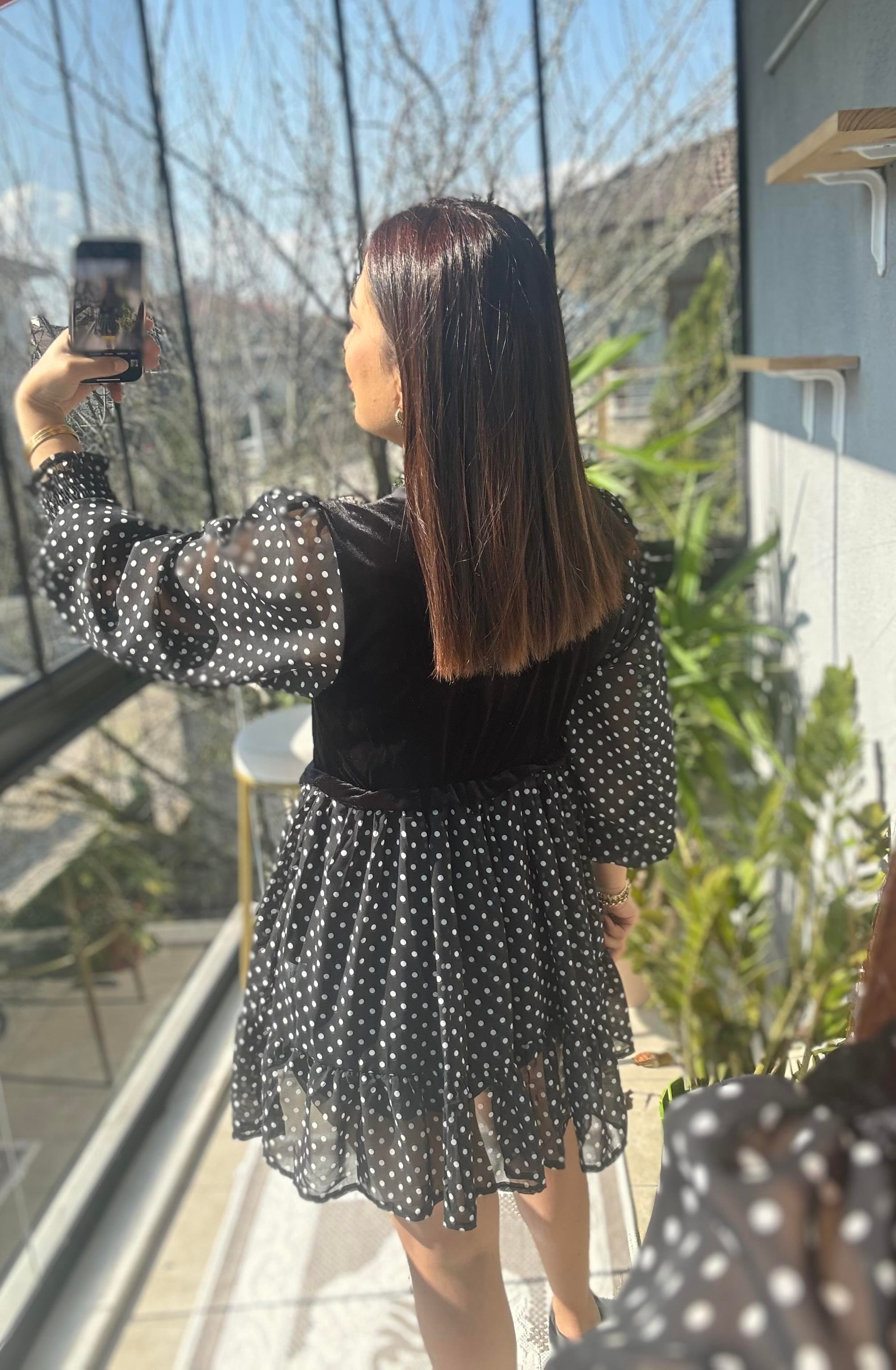 Kadife Detaylı Elbise Siyah