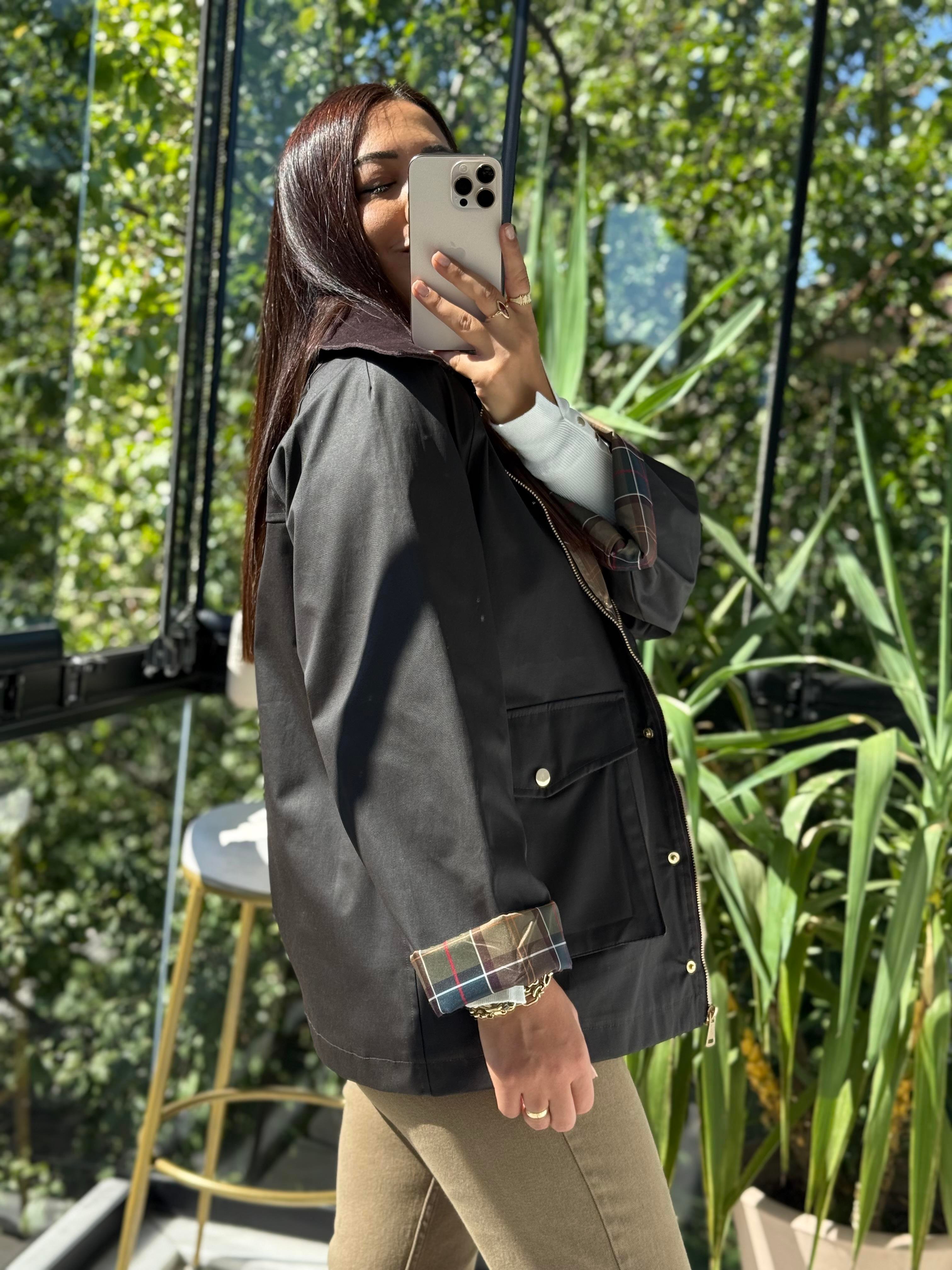 Kadife Yaka Parka Yağmurluk Ceket Koyu Kahve