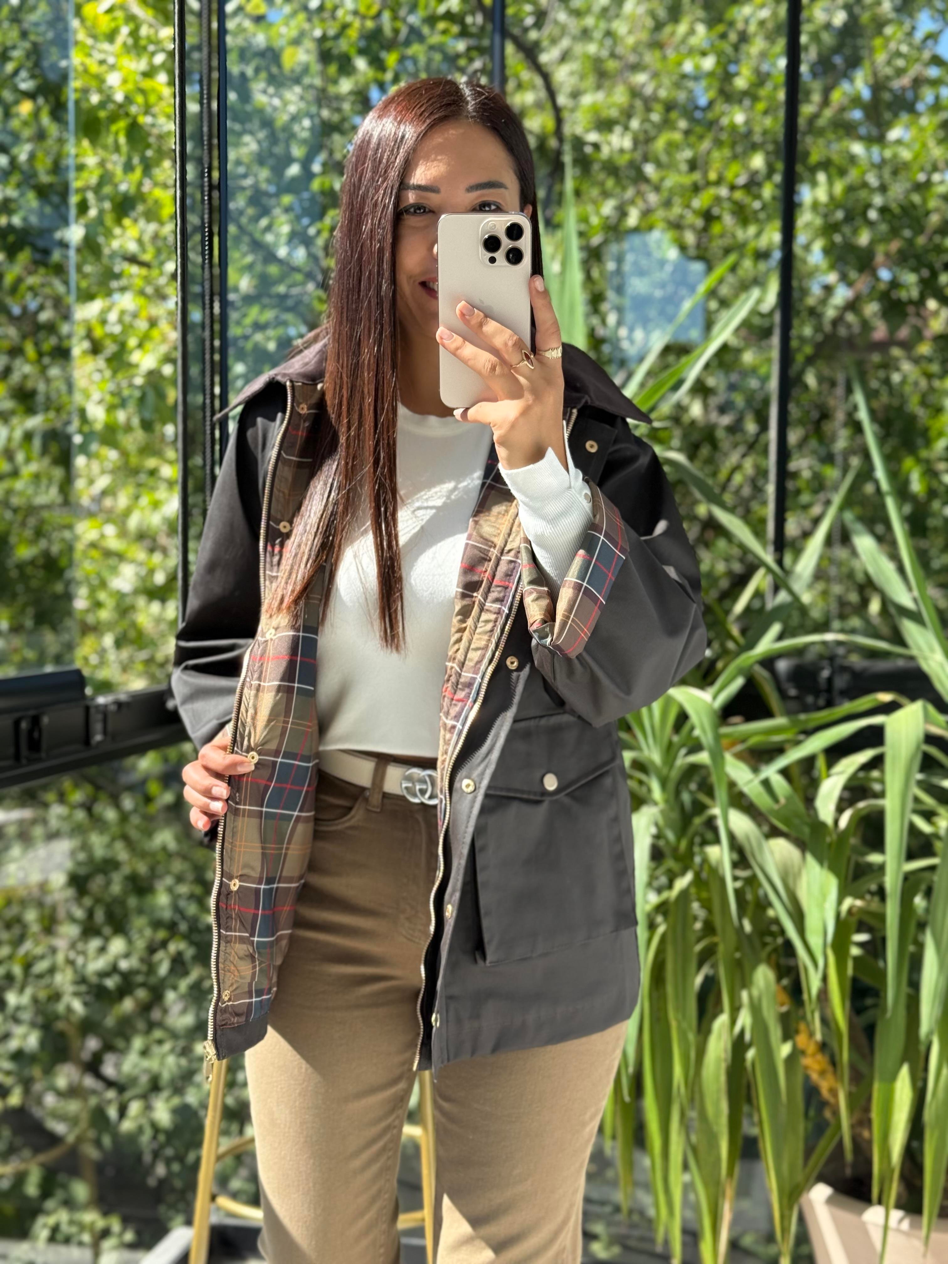 Kadife Yaka Parka Yağmurluk Ceket Koyu Kahve