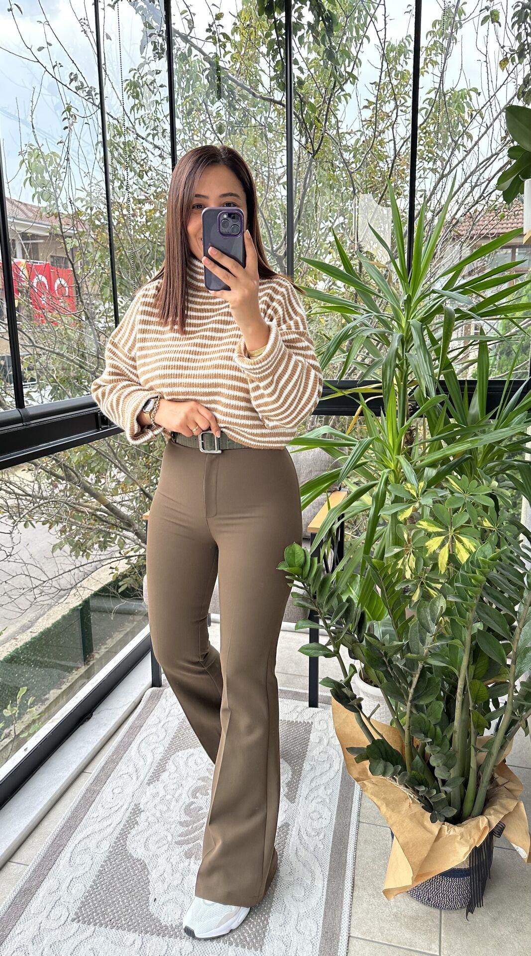 Kahve Çizgili Yumoş Kazak