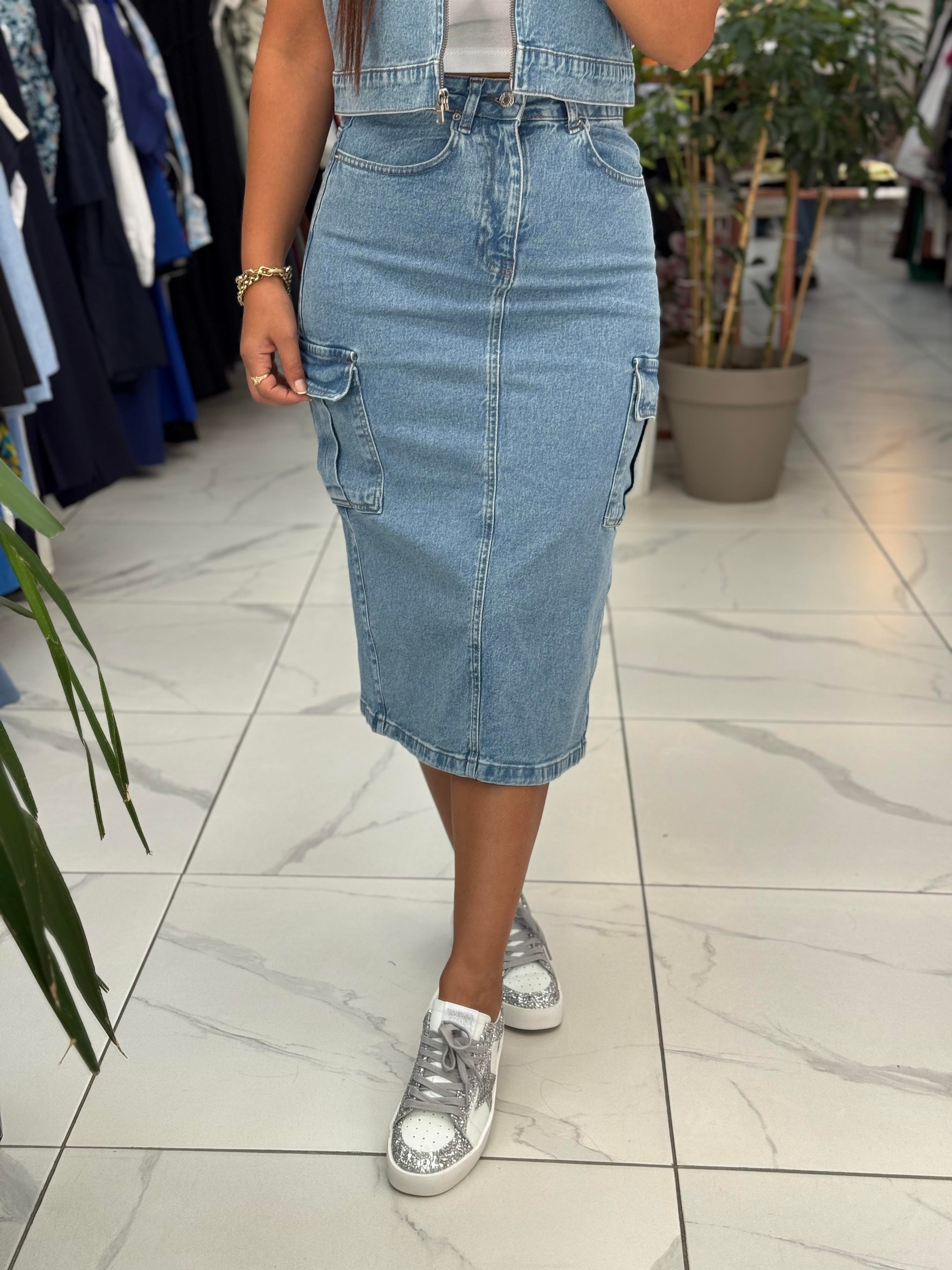 Kargo Cepli Kot Etek Mavi