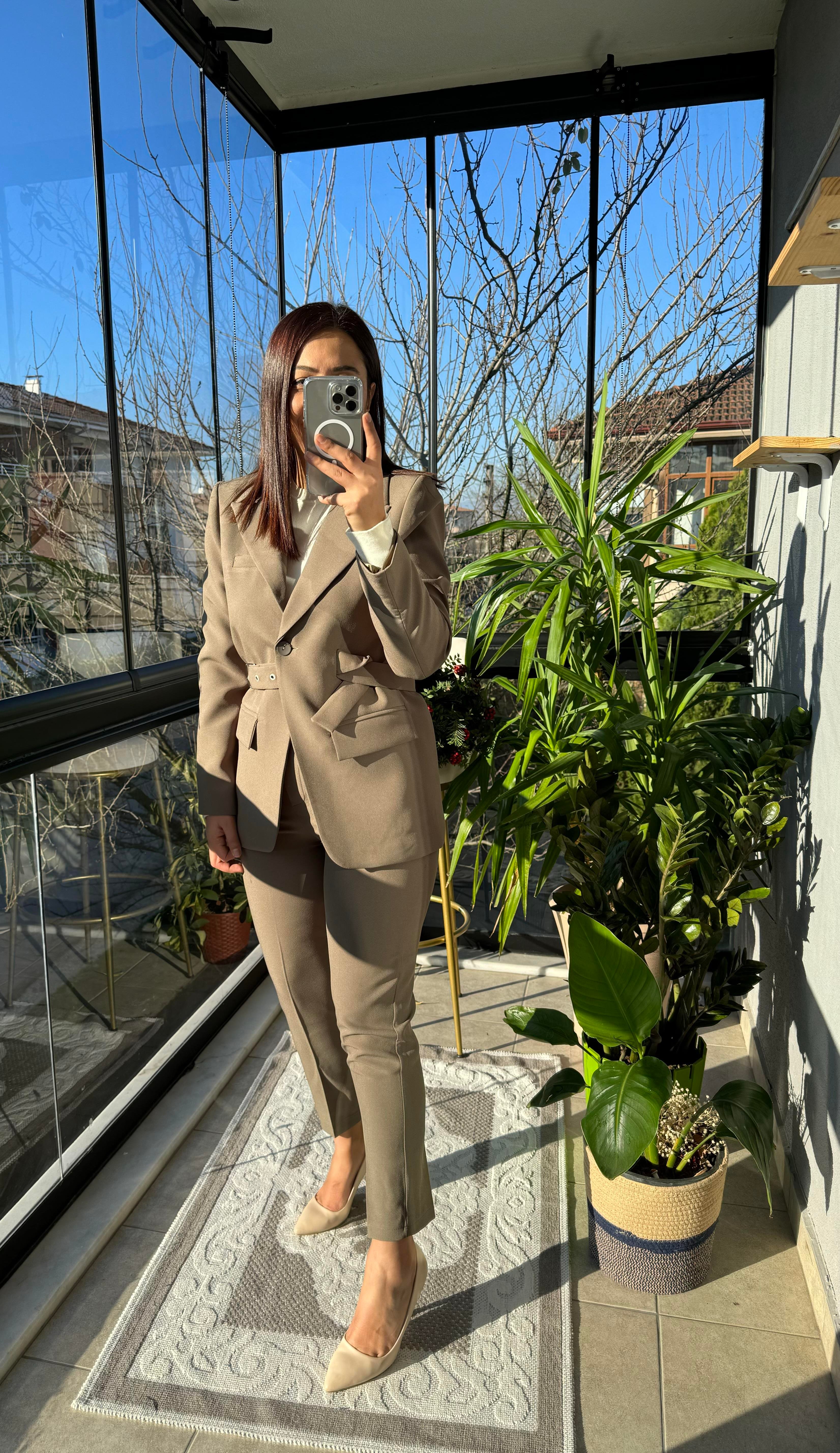 Kemerli Blazer Ceket Haki Yeşili