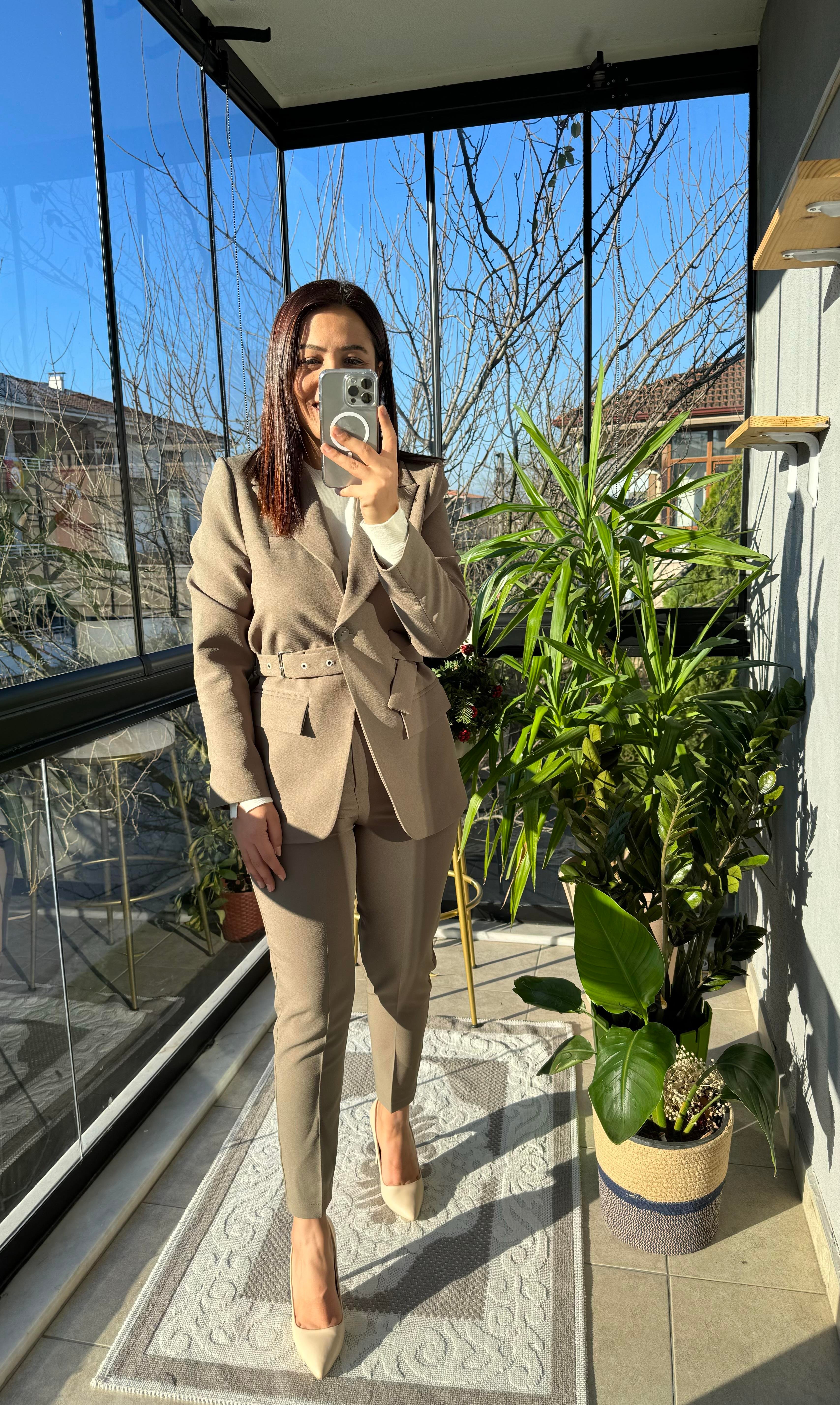 Kemerli Blazer Ceket Haki Yeşili
