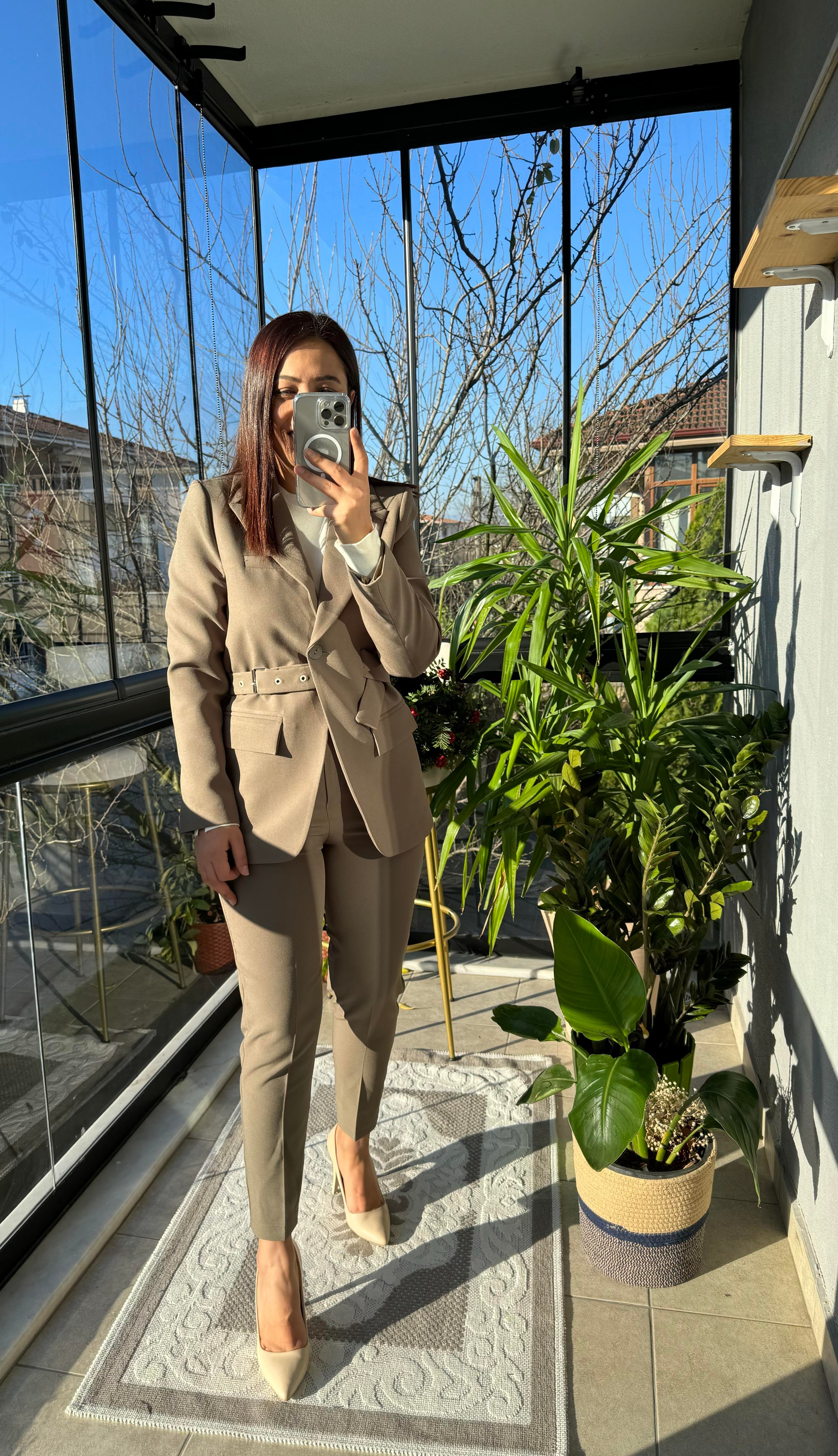 Kemerli Blazer Ceket Haki Yeşili