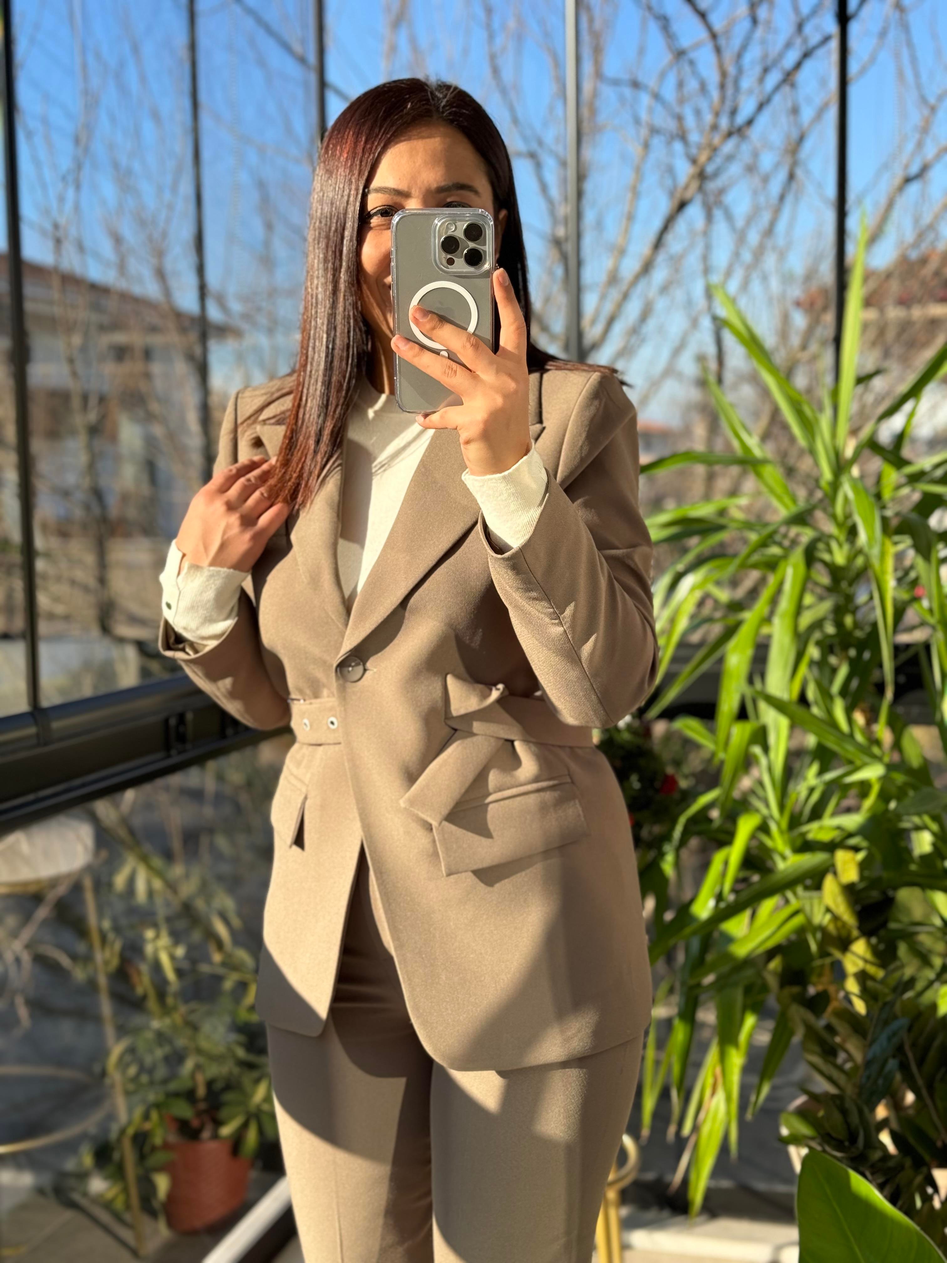 Kemerli Blazer Ceket Haki Yeşili