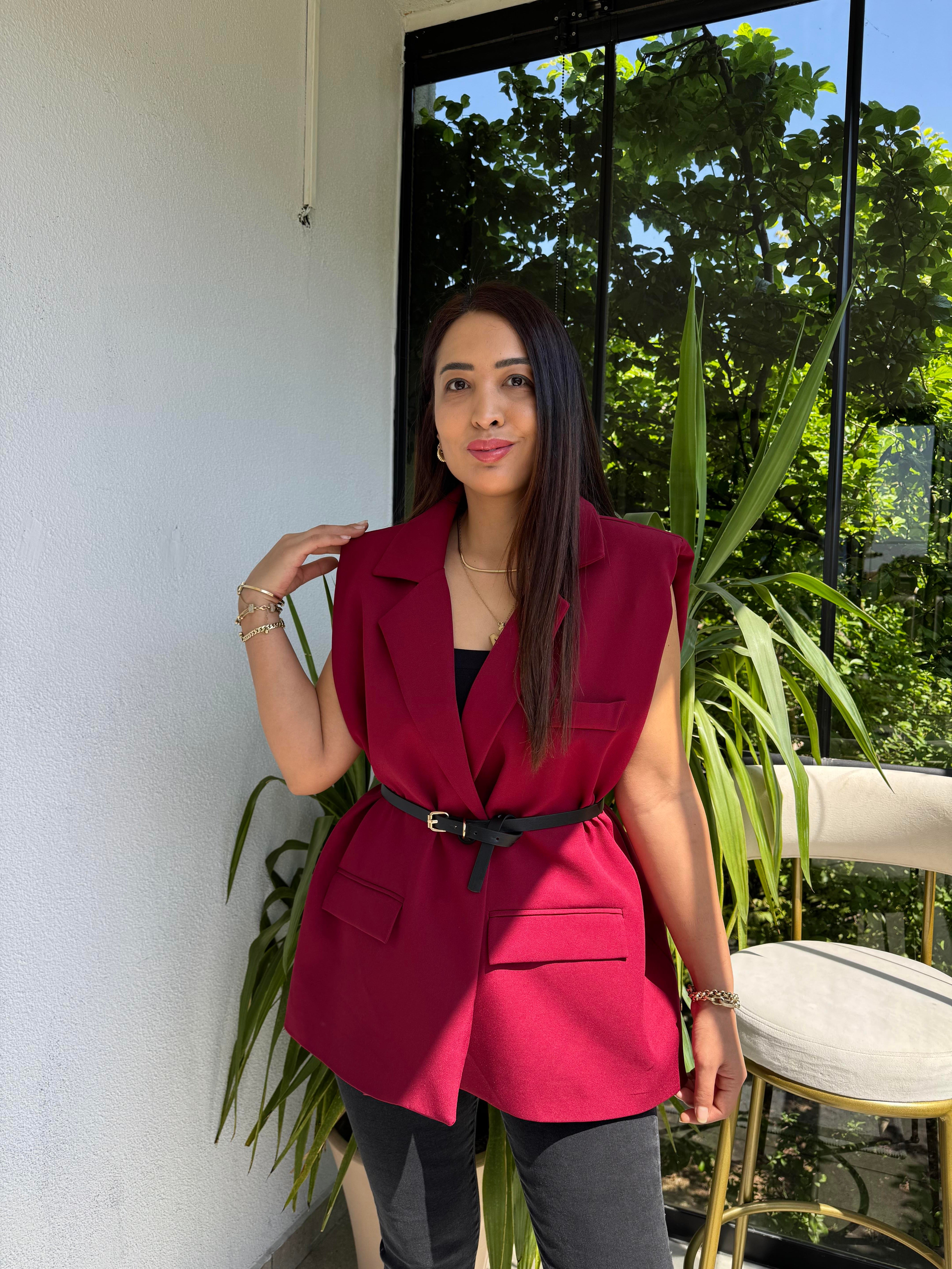 Kemerli Zra Model Yelek Bordo