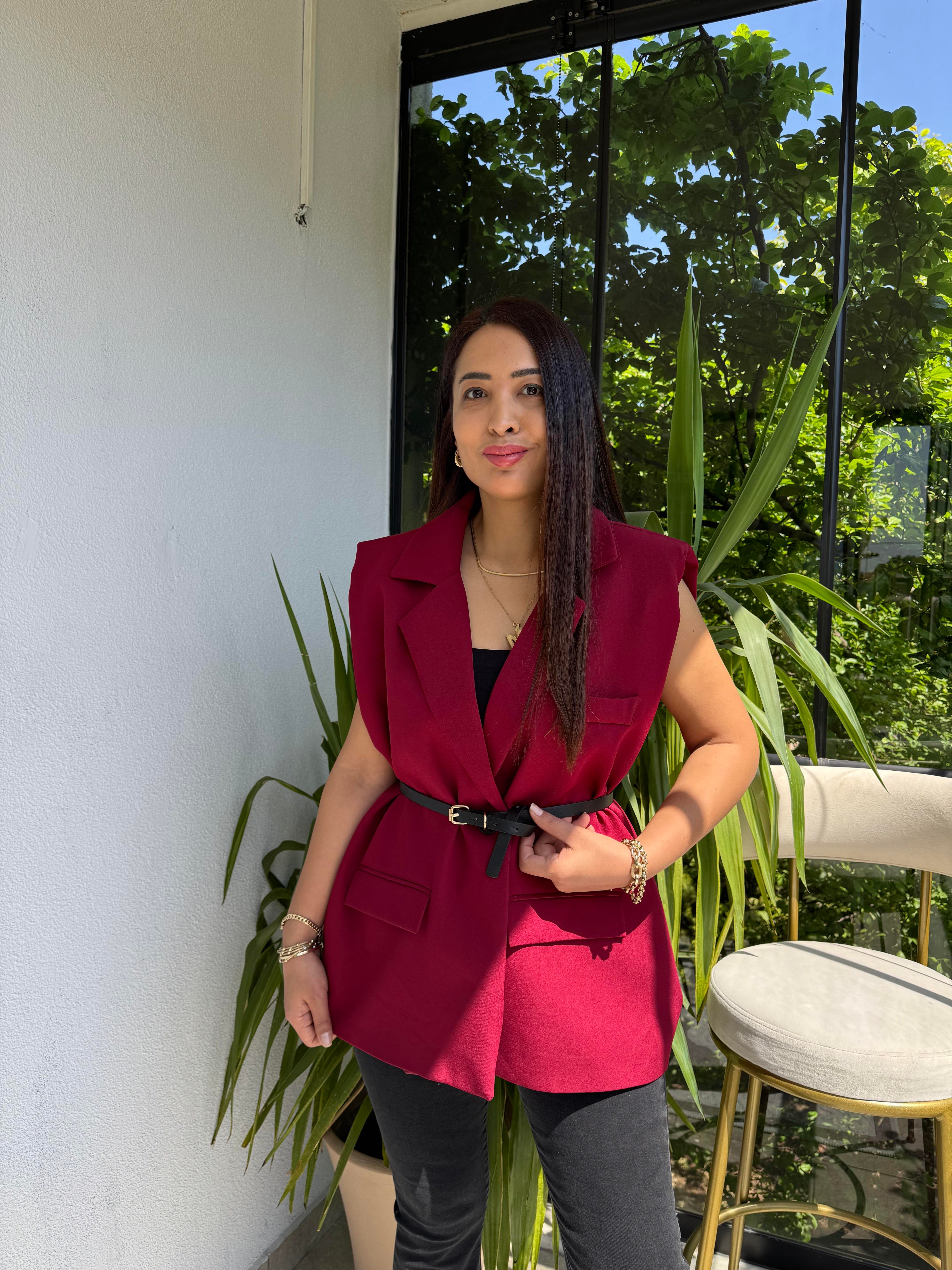 Kemerli Zra Model Yelek Bordo