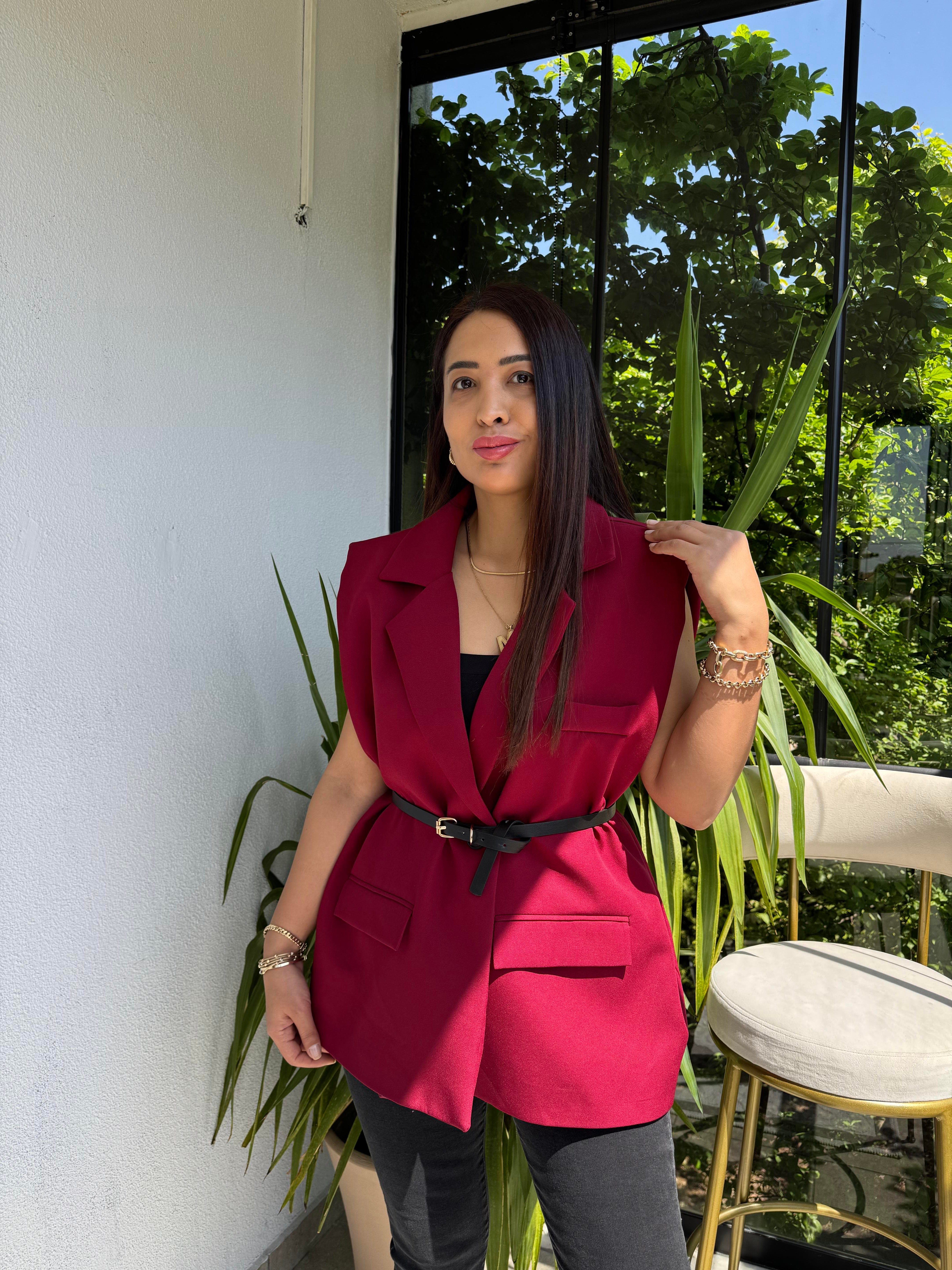 Kemerli Zra Model Yelek Bordo