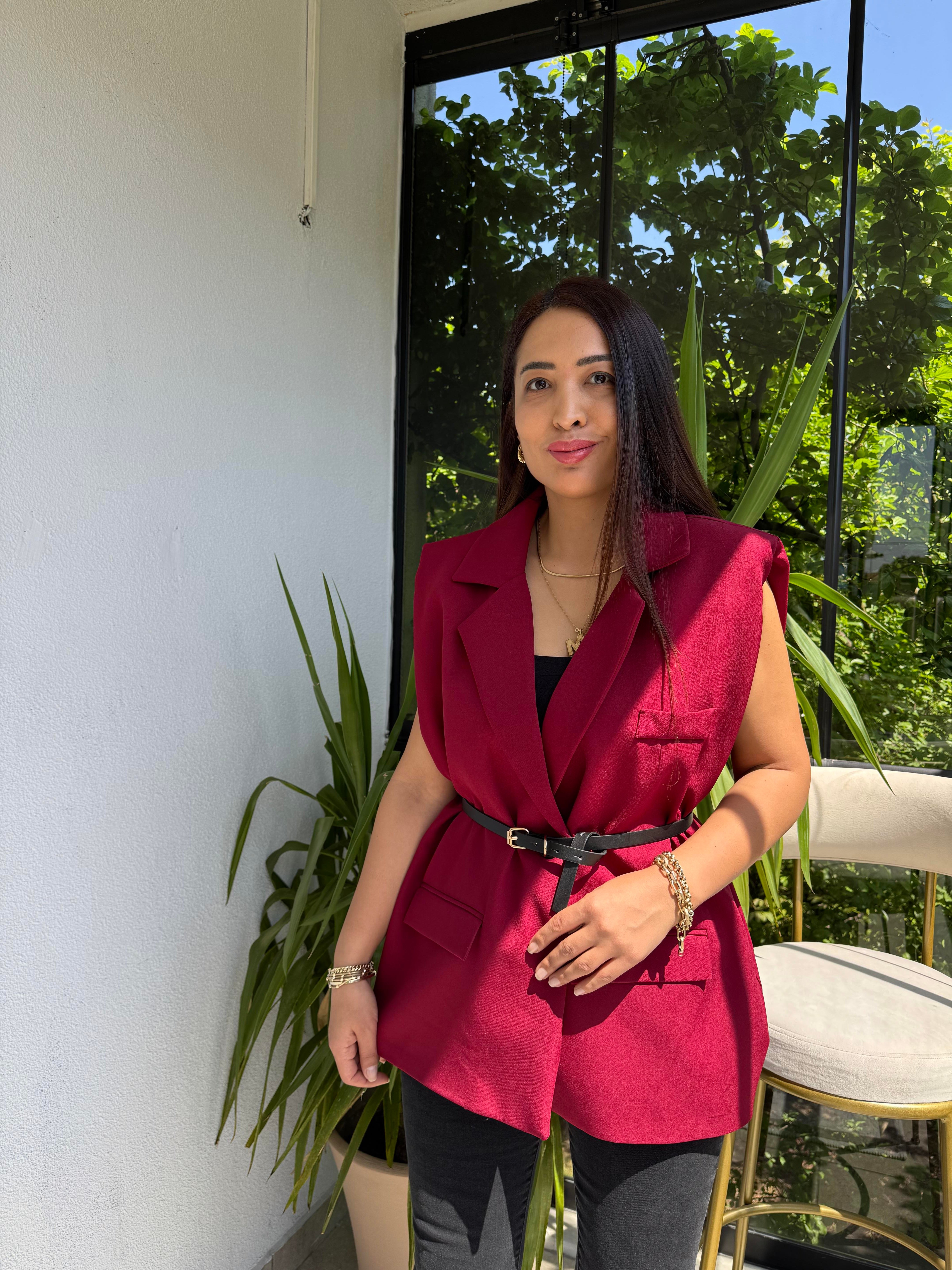 Kemerli Zra Model Yelek Bordo