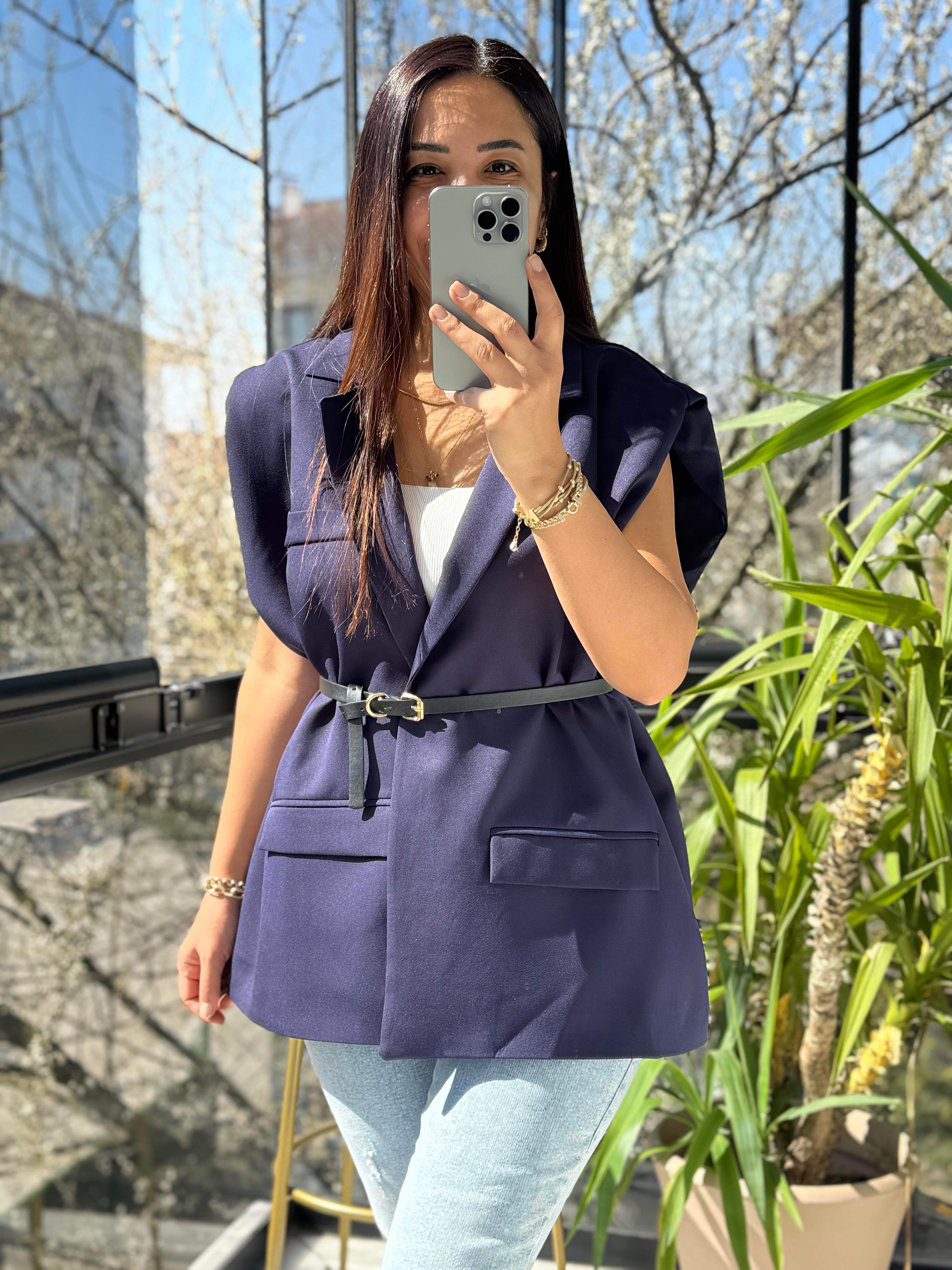 Kemerli Zra Model Yelek Lacivert