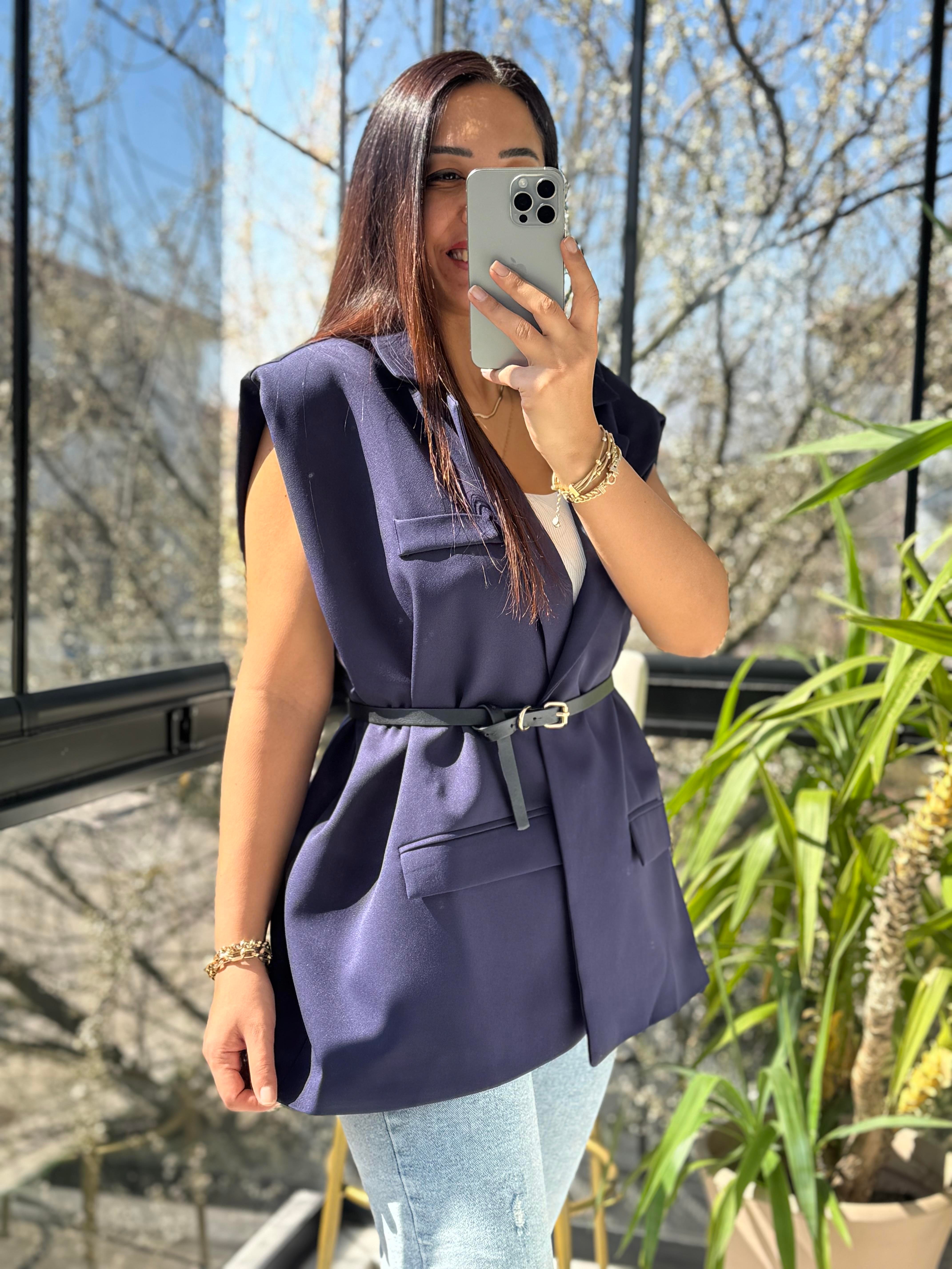 Kemerli Zra Model Yelek Lacivert