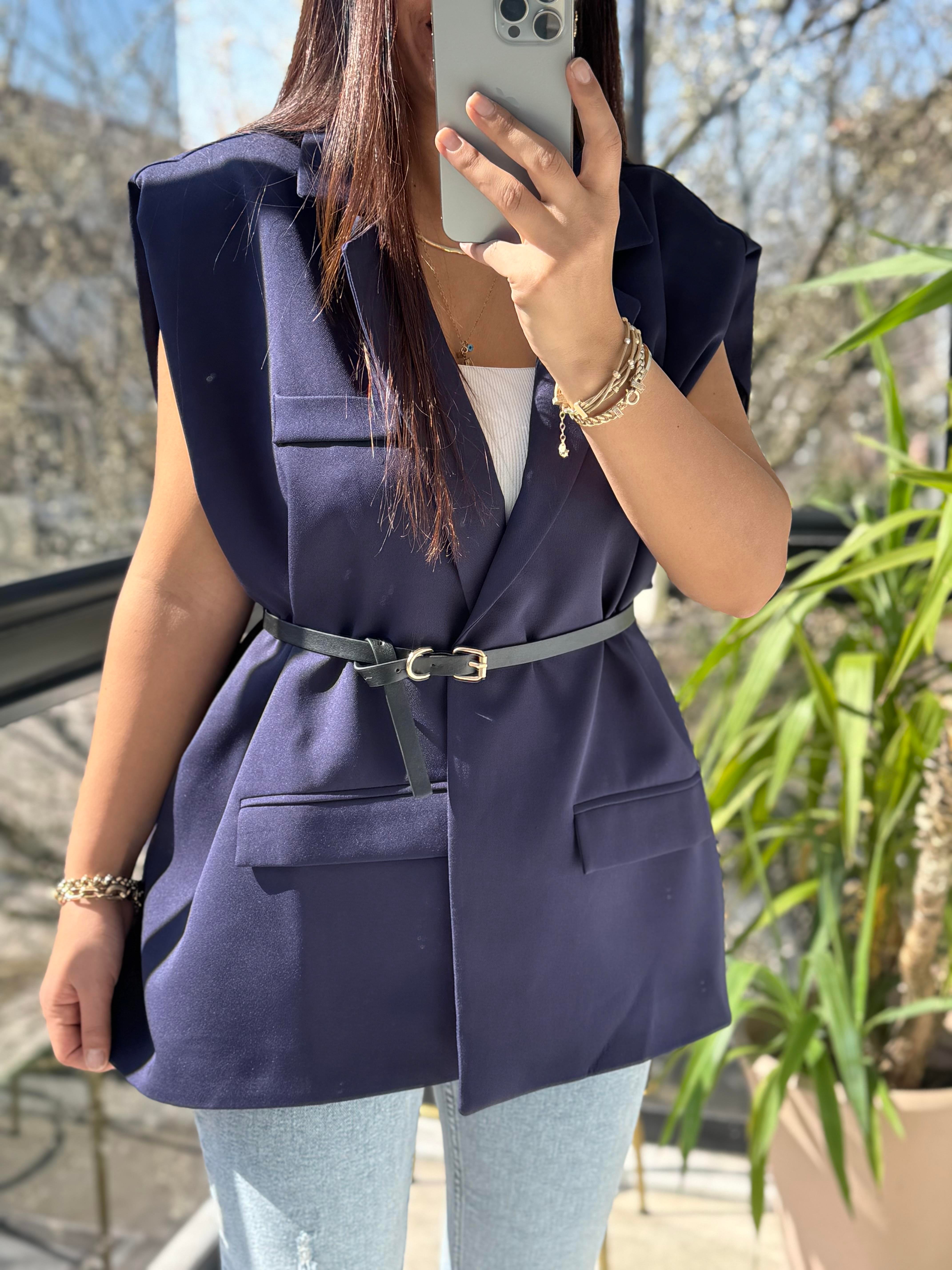 Kemerli Zra Model Yelek Lacivert