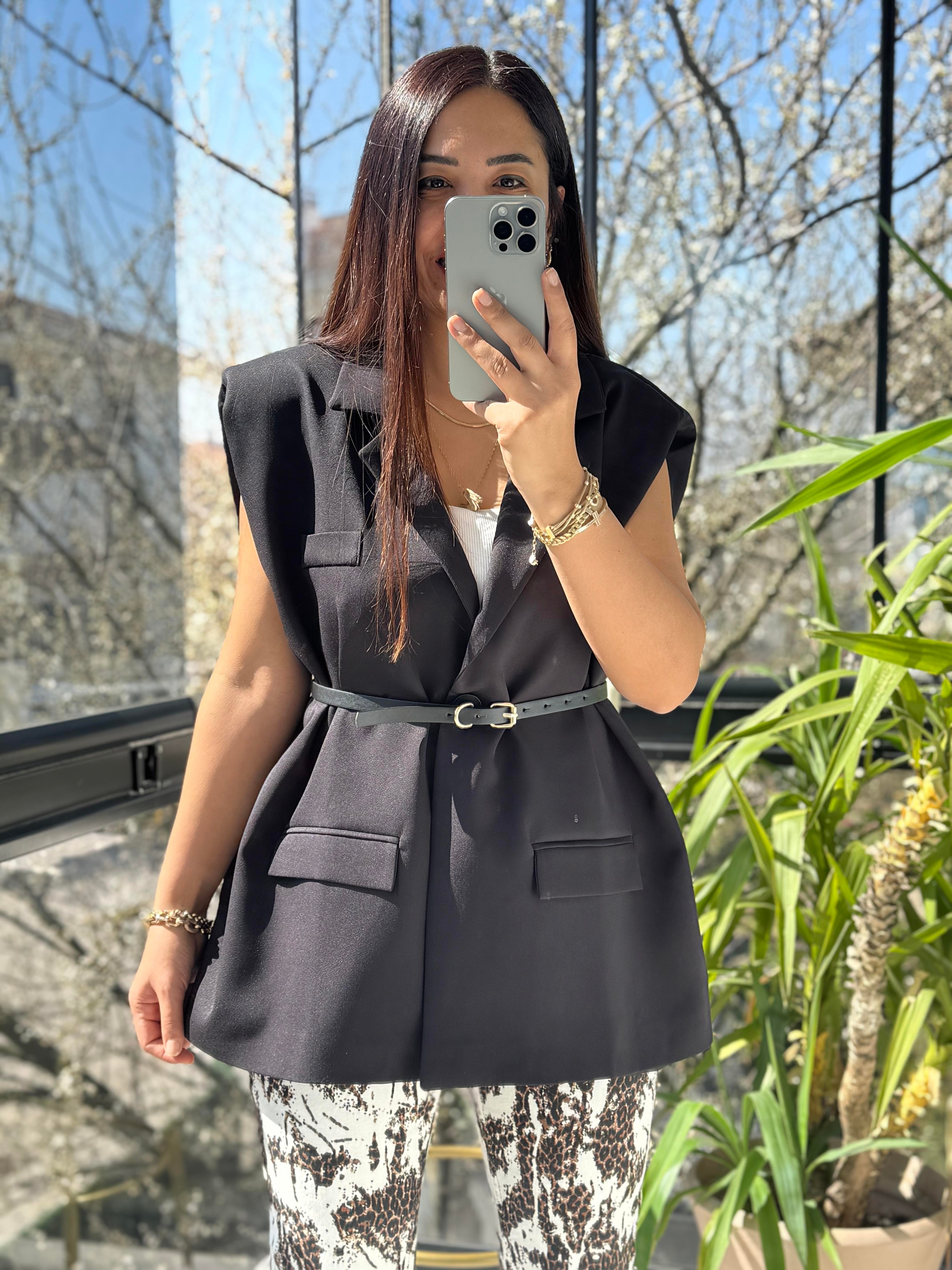 Kemerli Zra Model Yelek Siyah