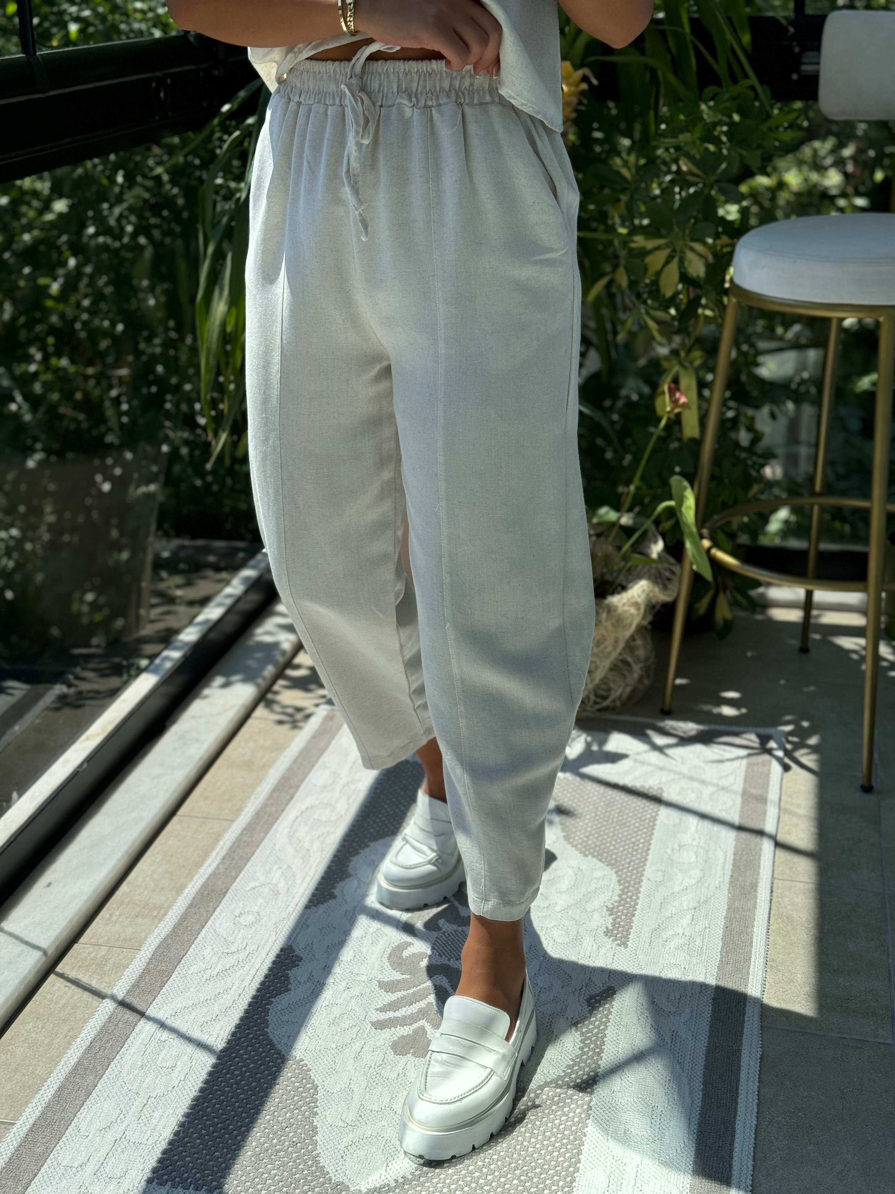 Keten Şalvar Pantolon Taş