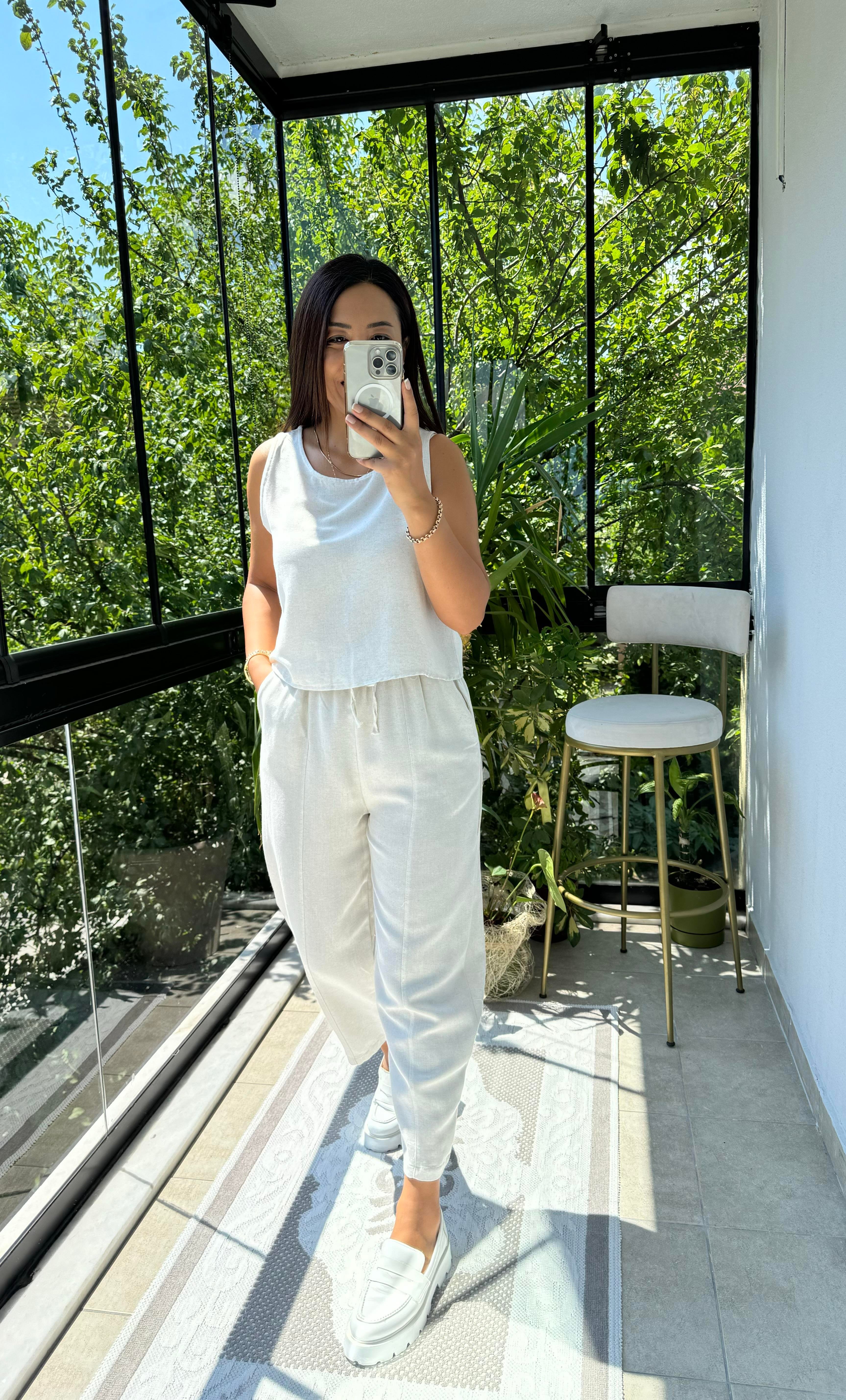 Keten Şalvar Pantolon Taş