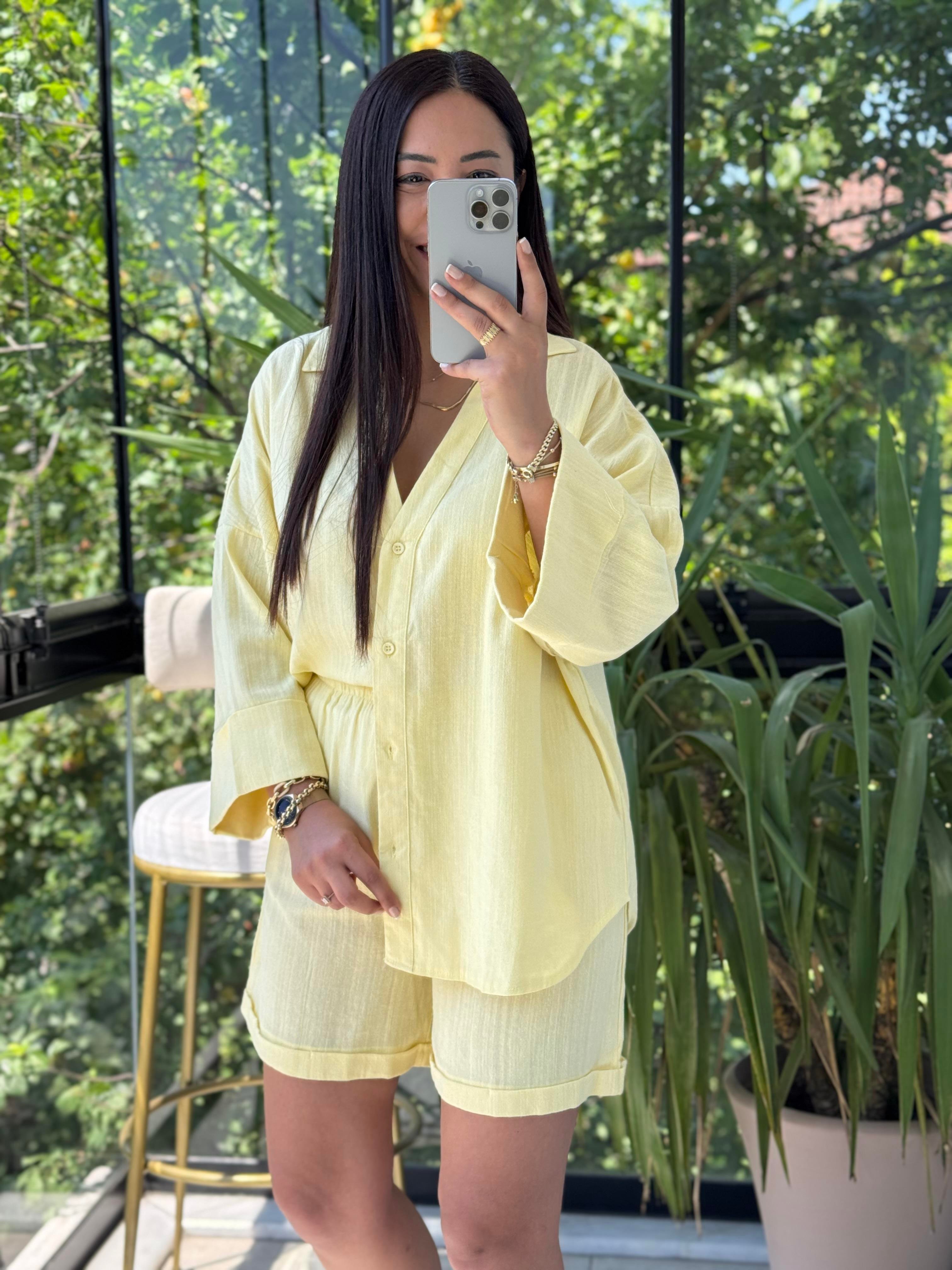 Keten Şortlu Takım Sarı