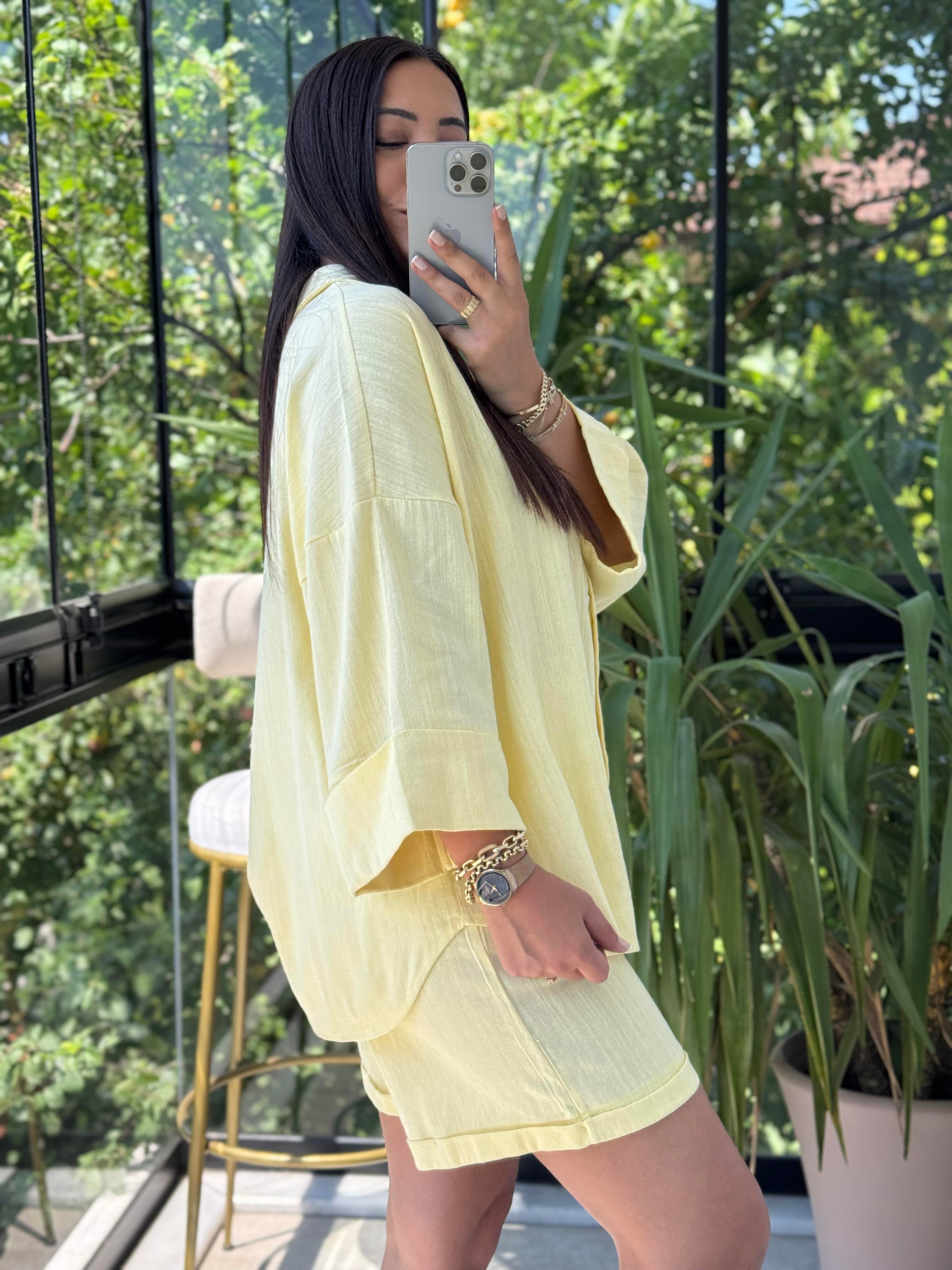 Keten Şortlu Takım Sarı