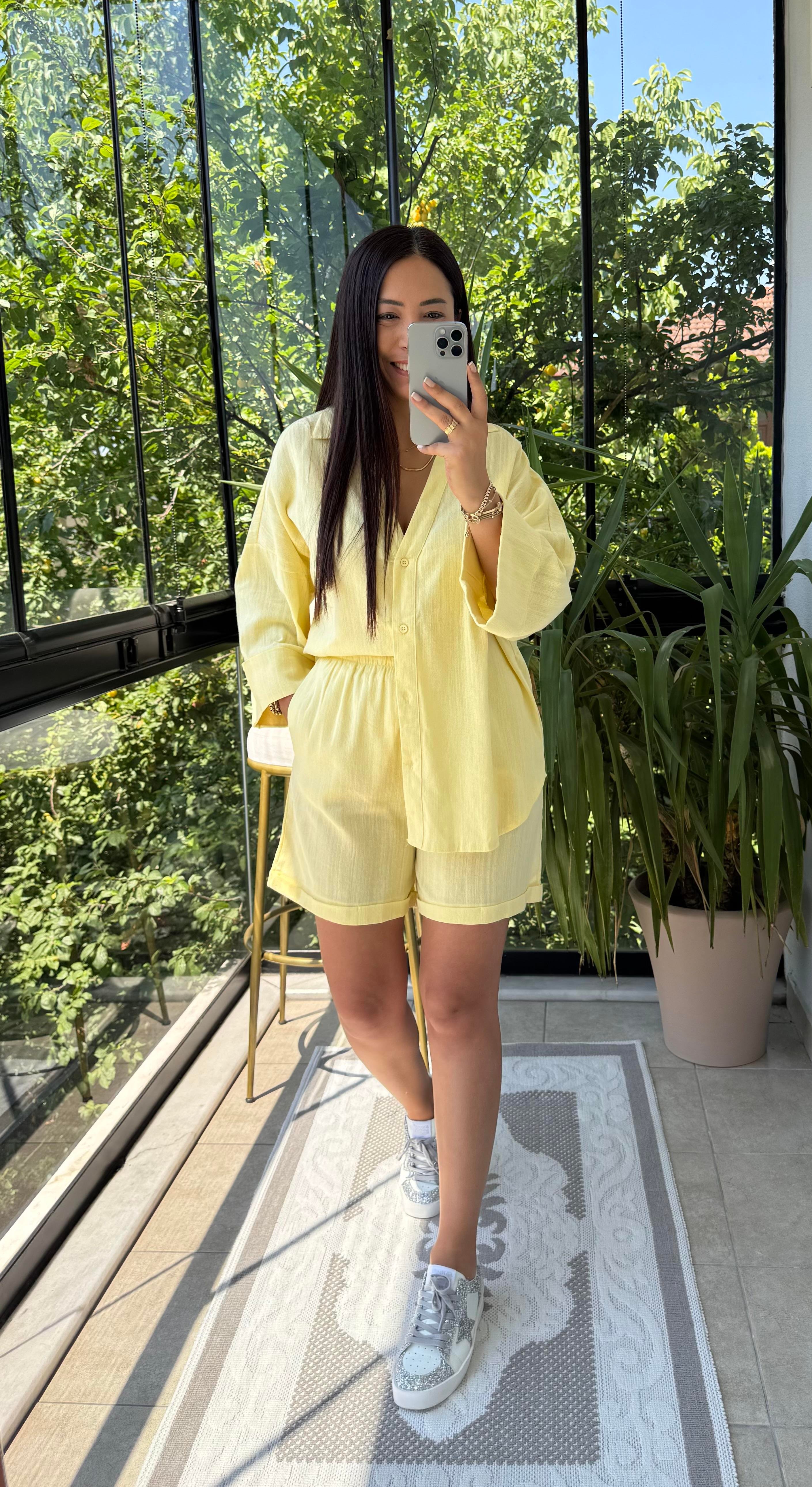 Keten Şortlu Takım Sarı