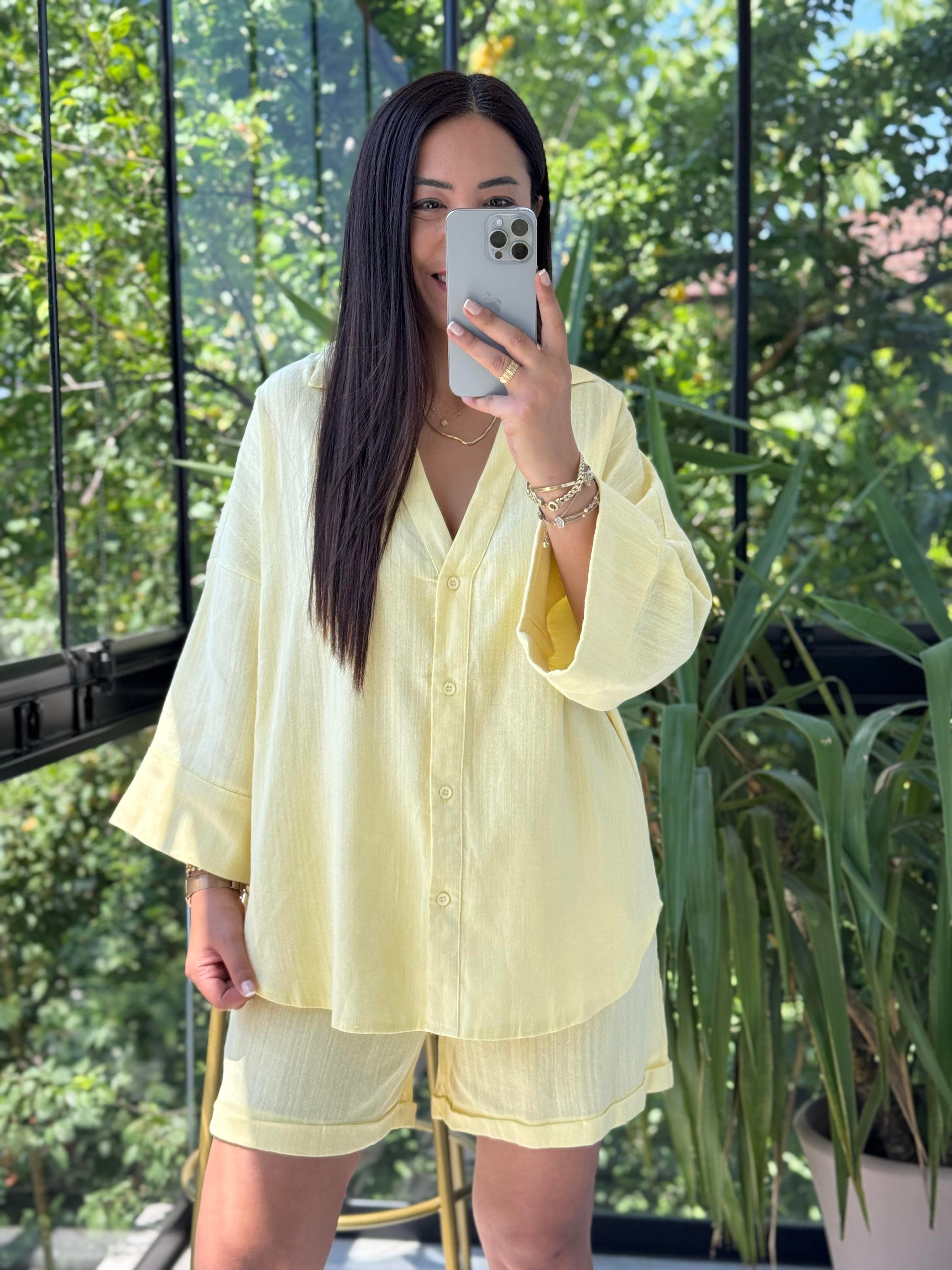 Keten Şortlu Takım Sarı