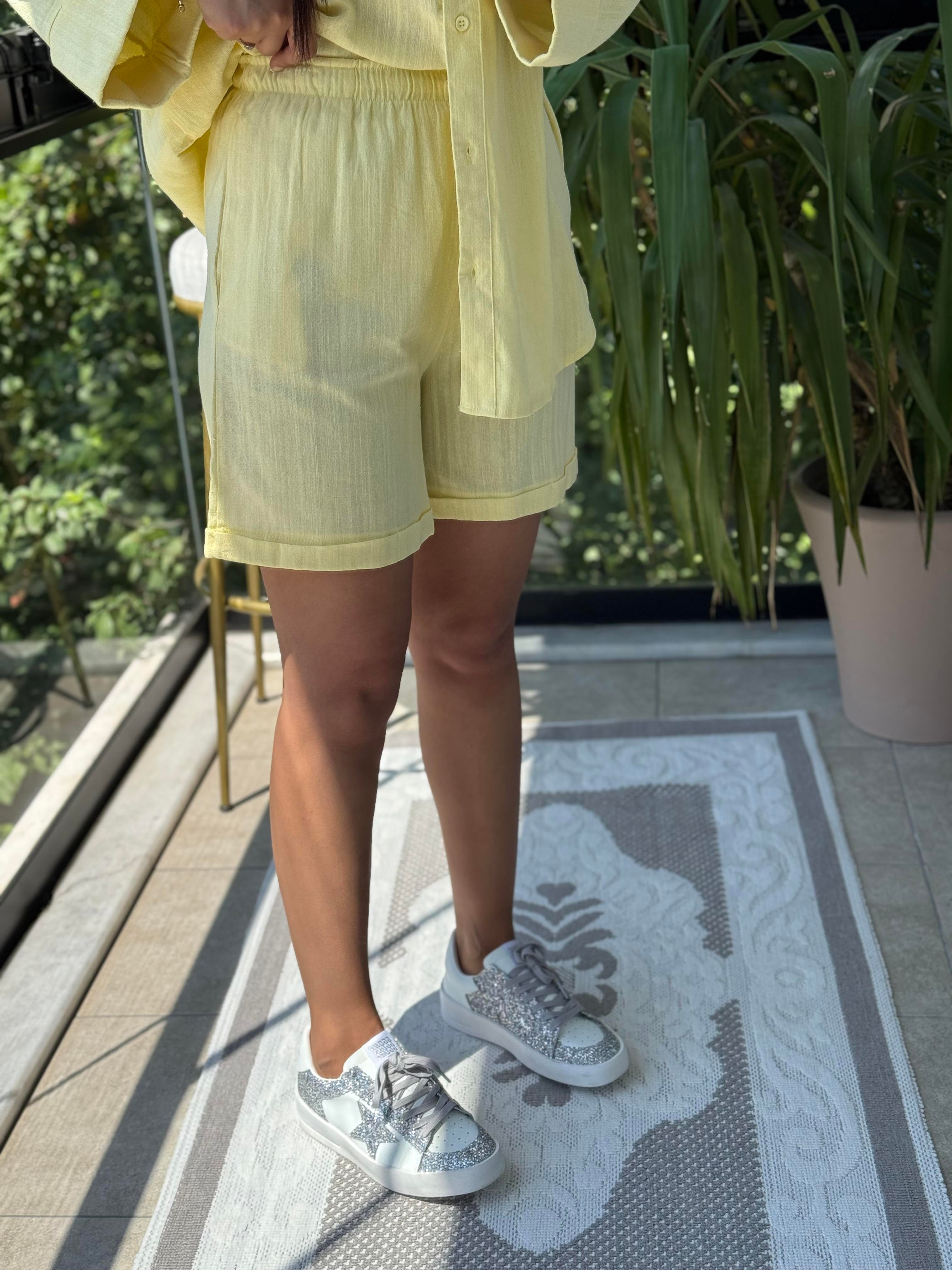 Keten Şortlu Takım Sarı
