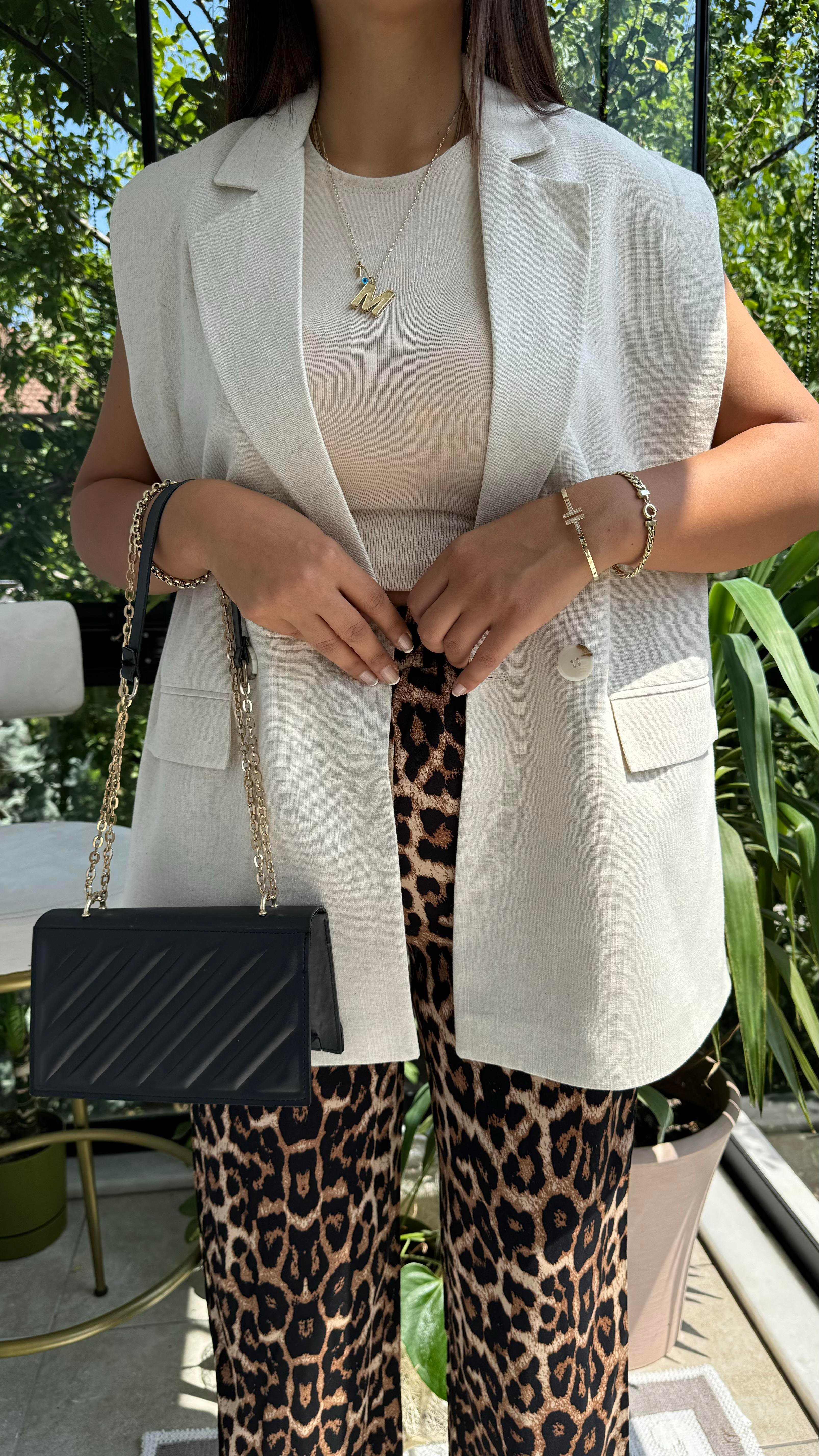 Keten Uzun Yelek Taş