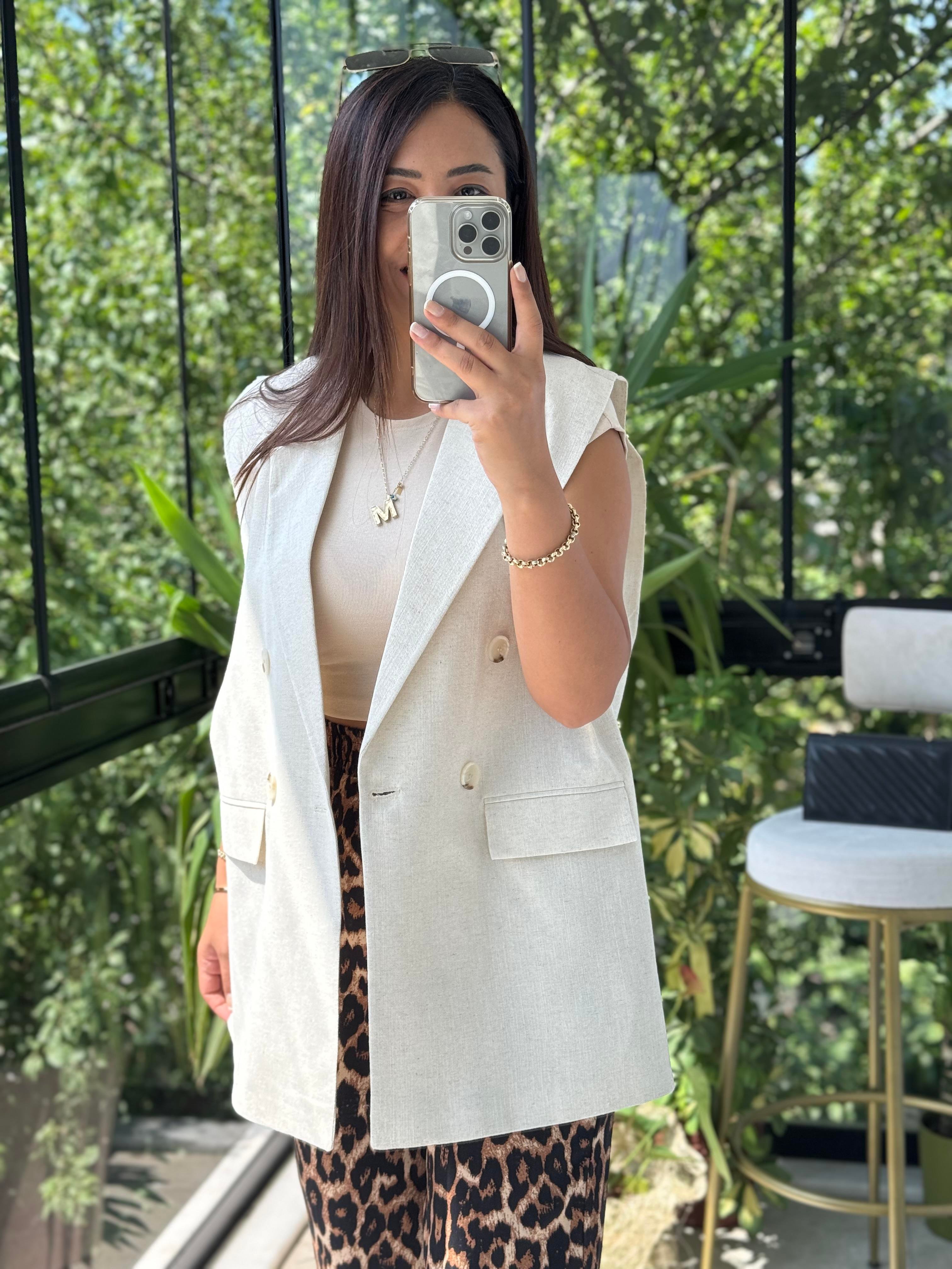 Keten Uzun Yelek Taş