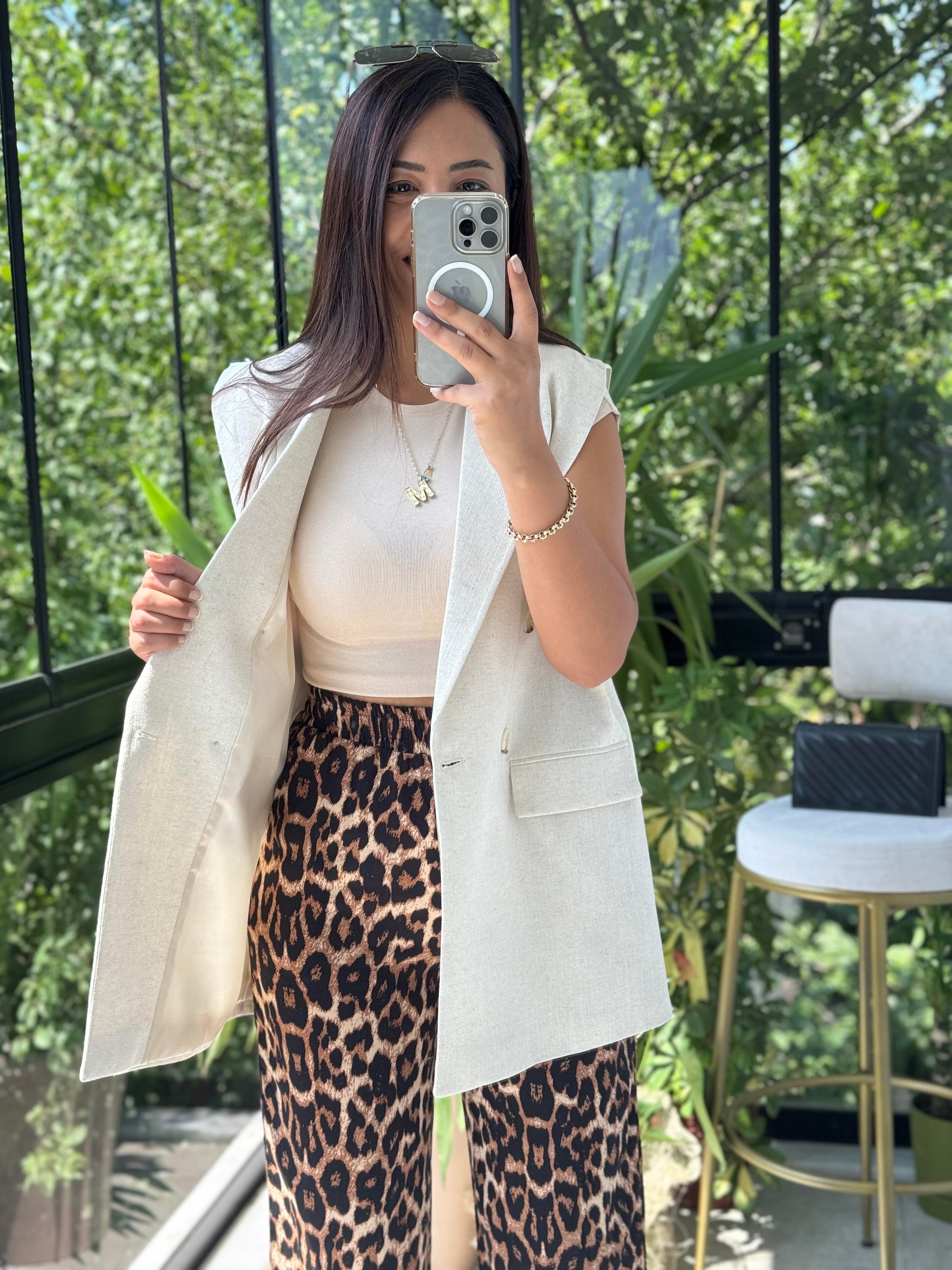 Keten Uzun Yelek Taş