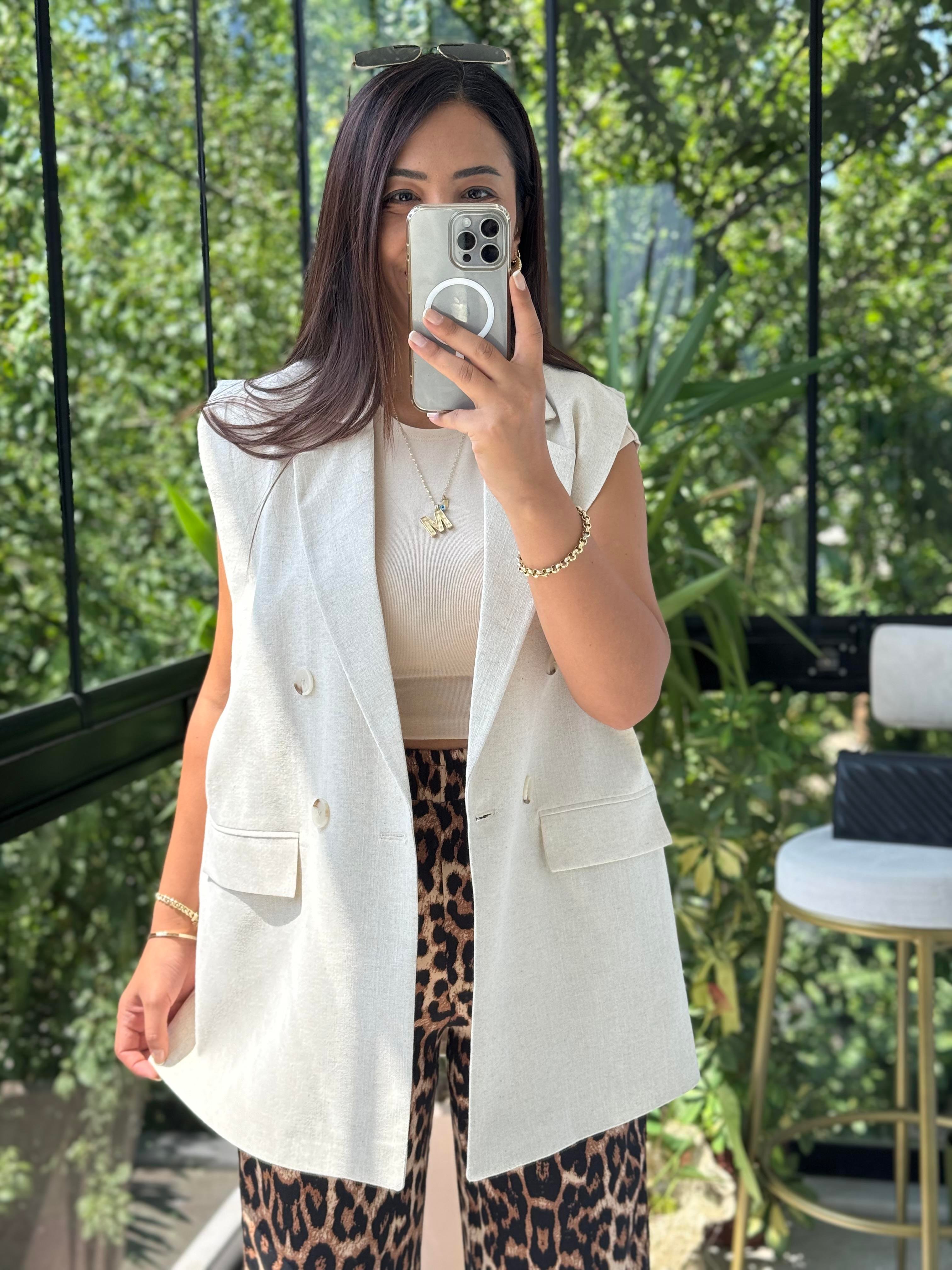 Keten Uzun Yelek Taş