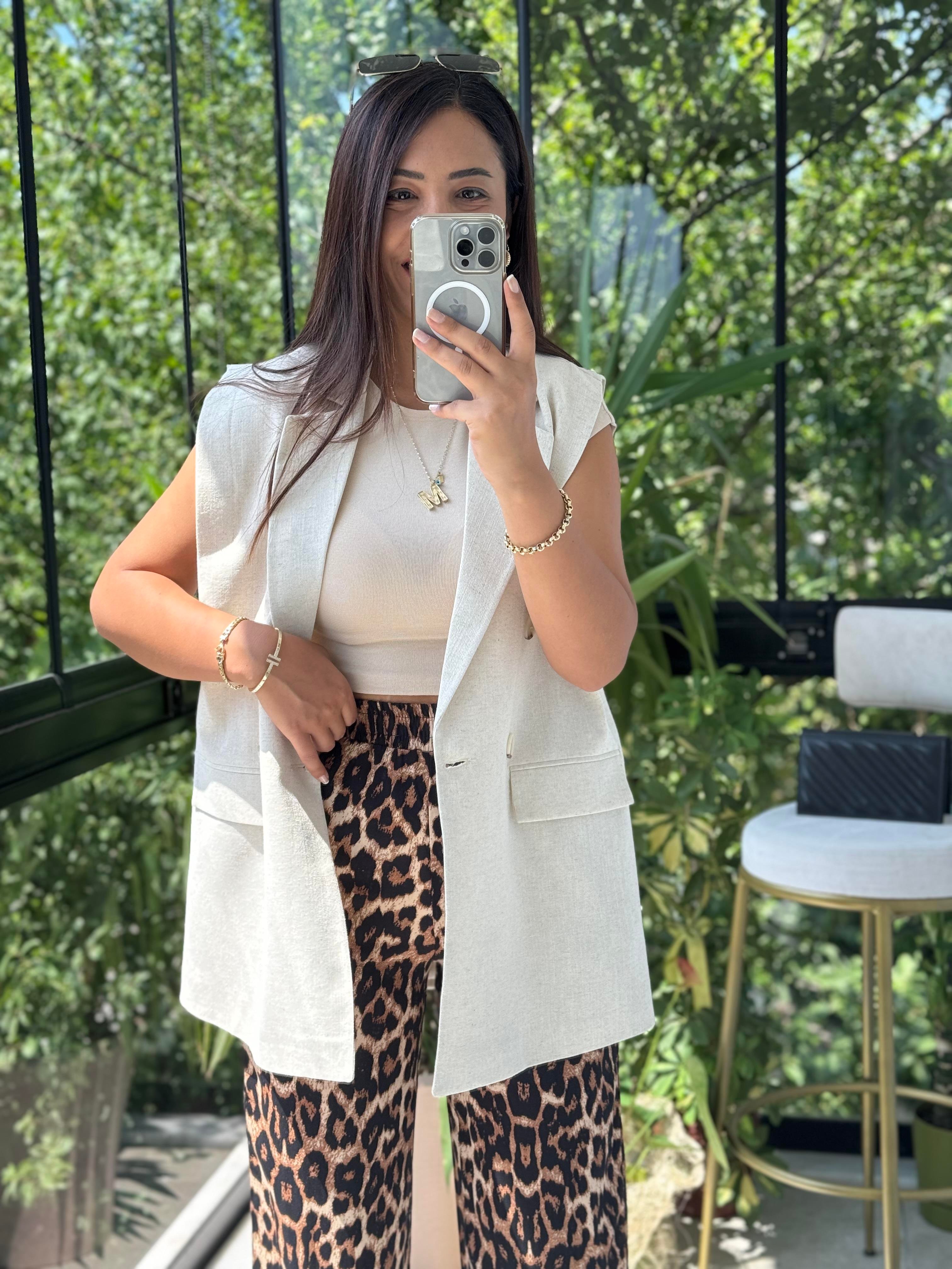 Keten Uzun Yelek Taş