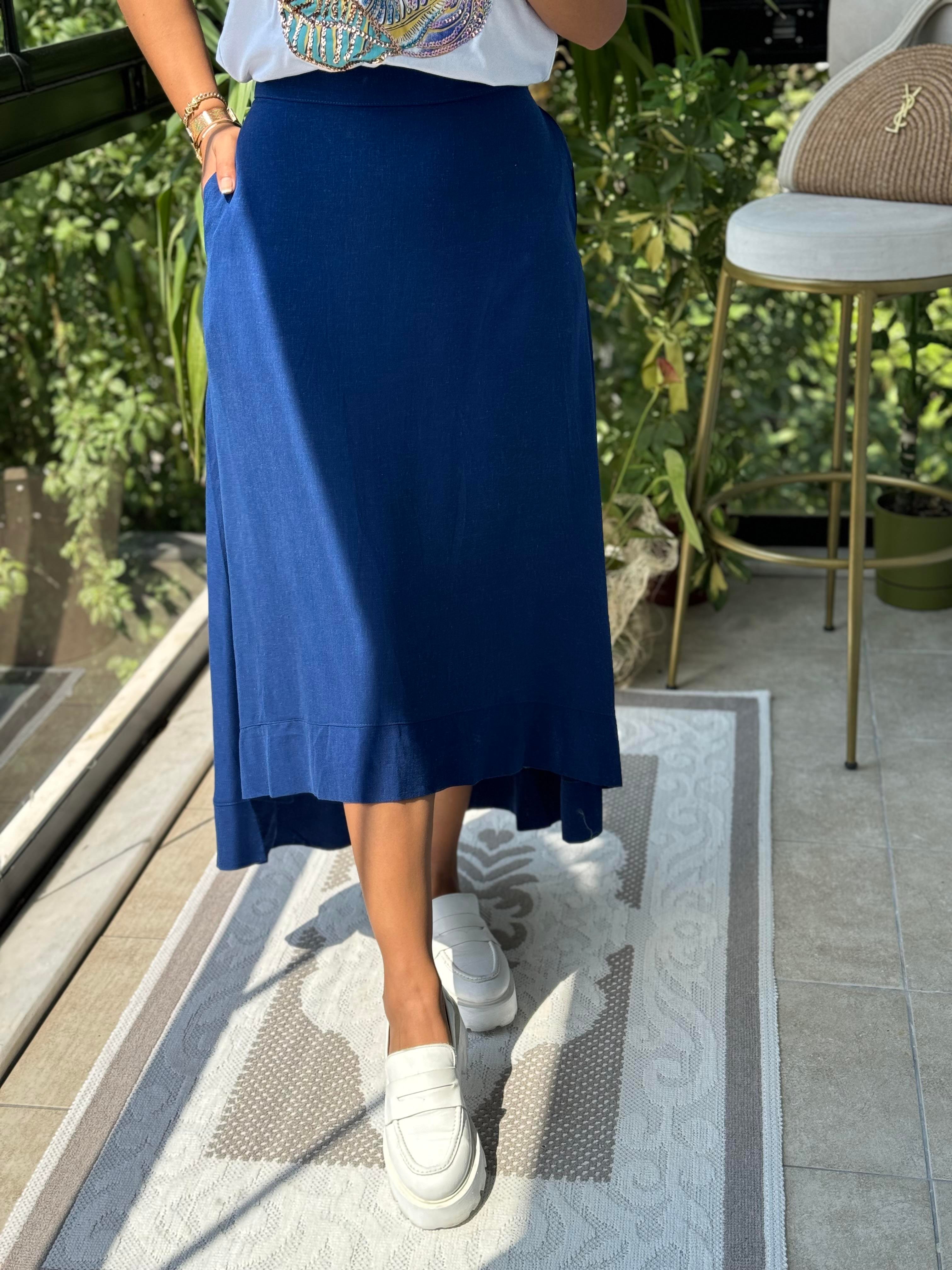 Keten Valonlu Etek Lacivert