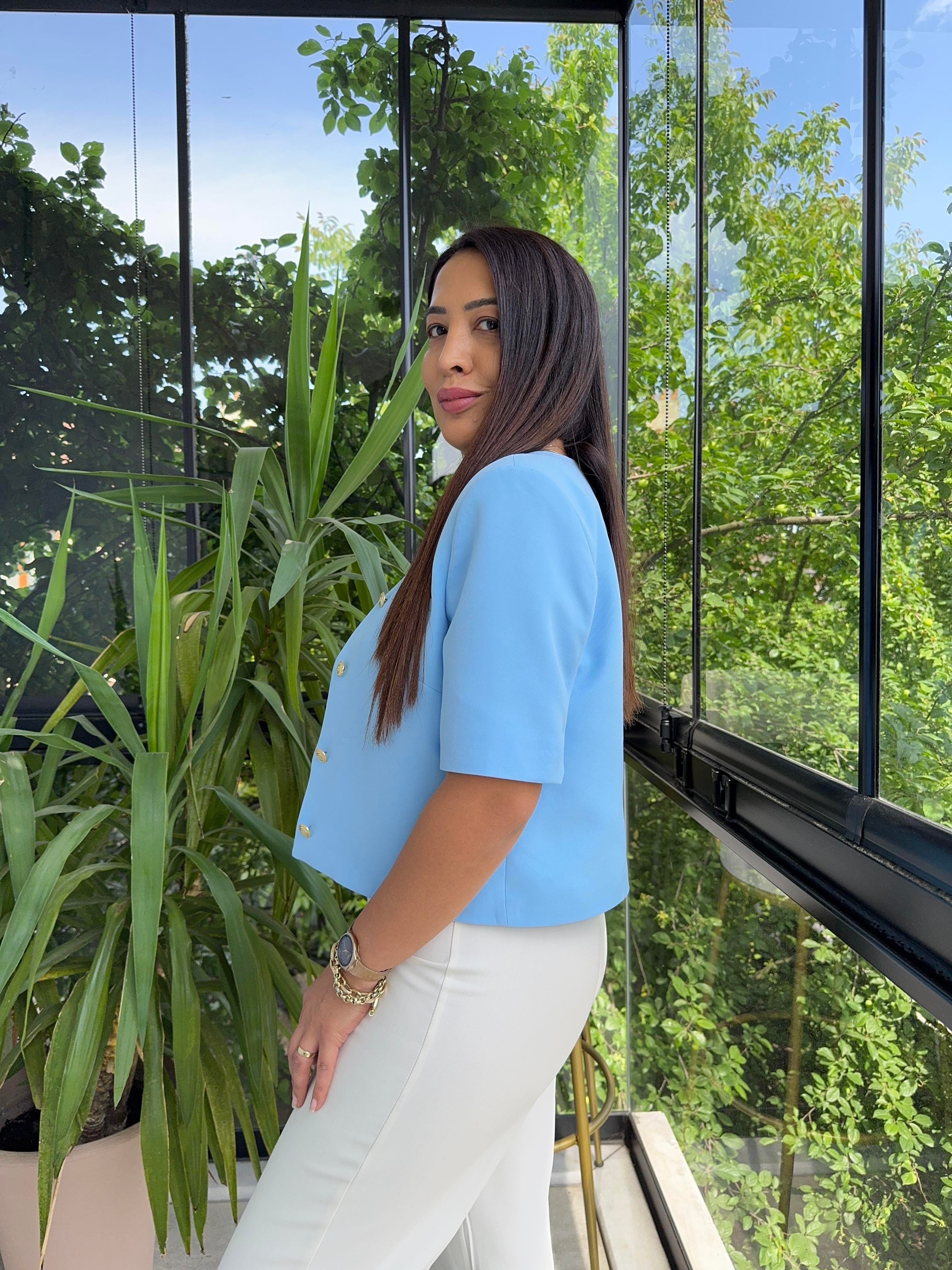 Kısa Kol Blazer Ceket Bebe Mavi