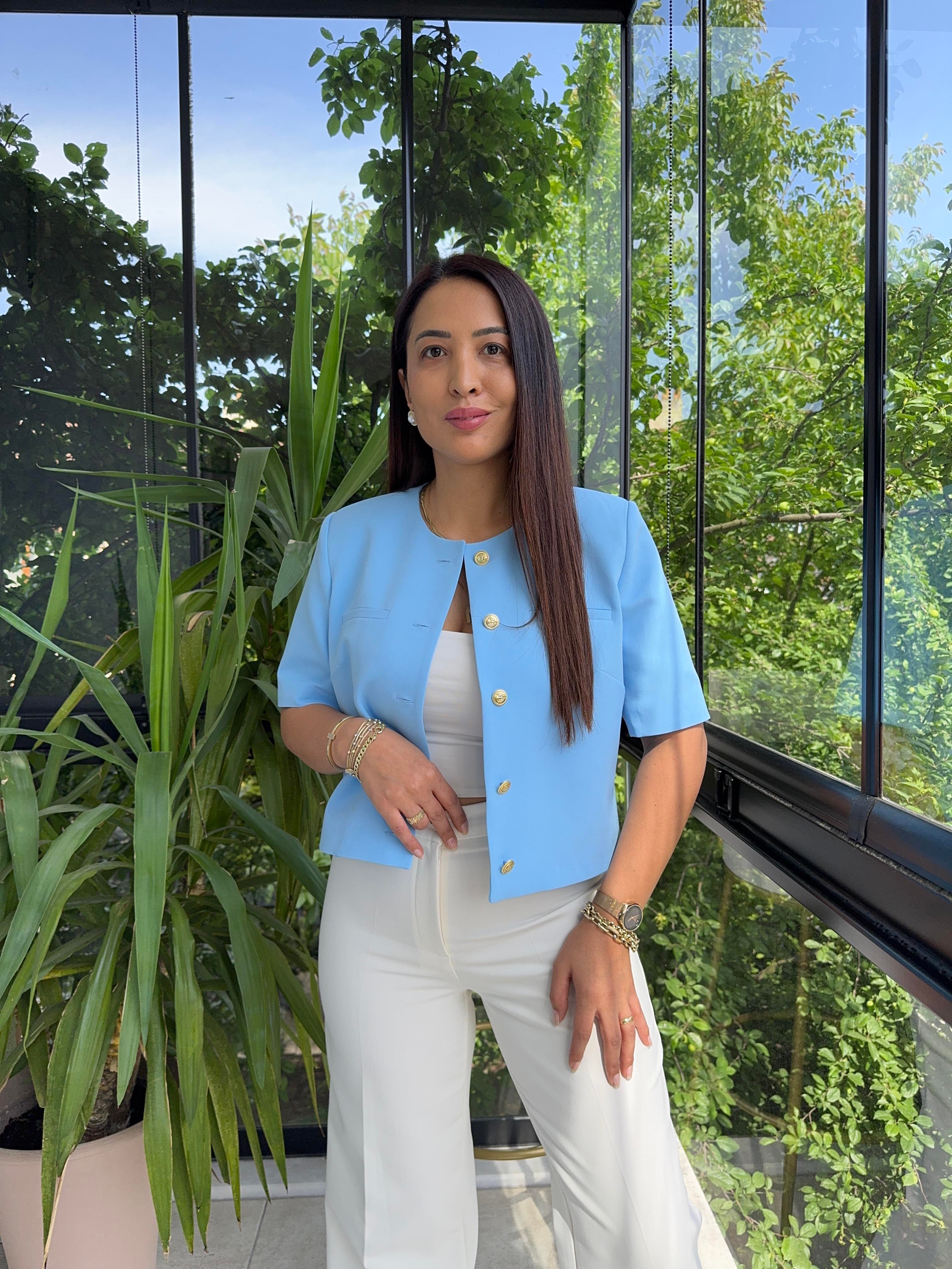 Kısa Kol Blazer Ceket Bebe Mavi