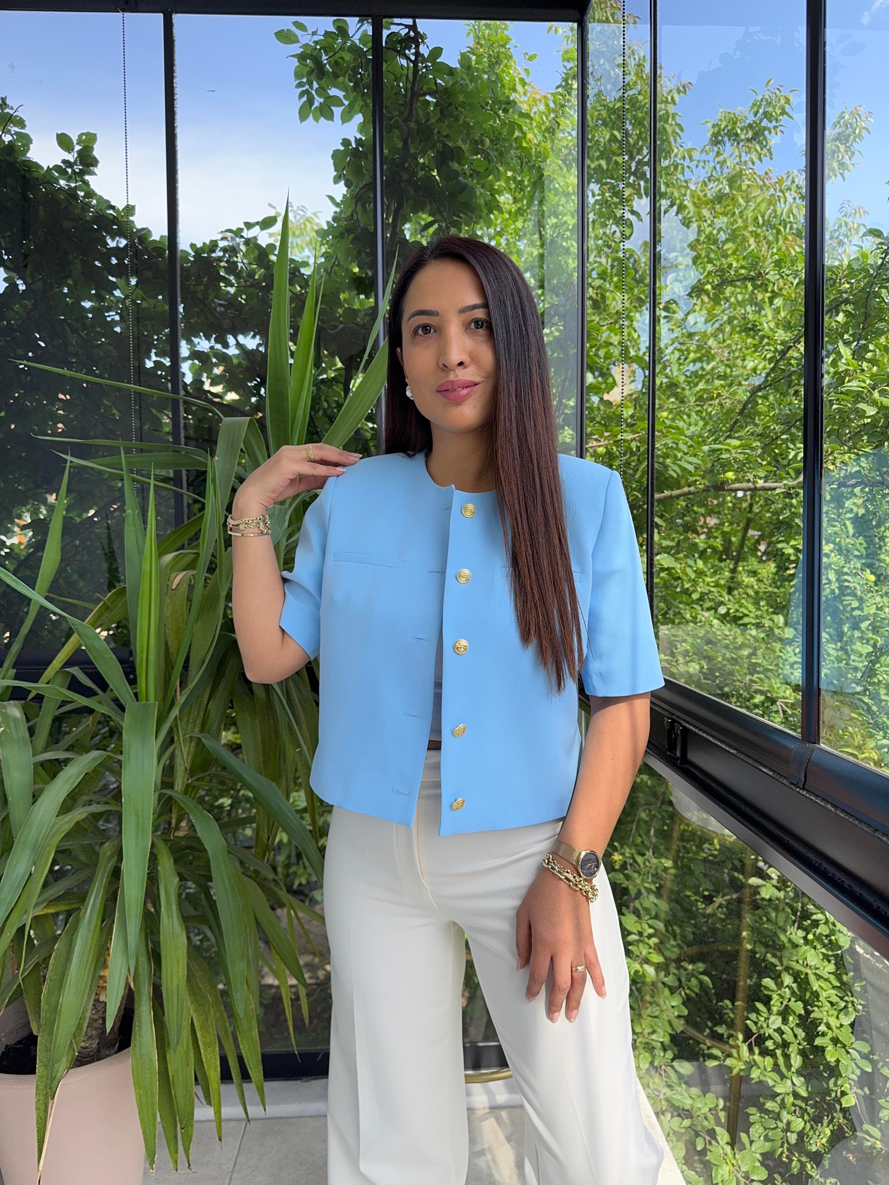 Kısa Kol Blazer Ceket Bebe Mavi