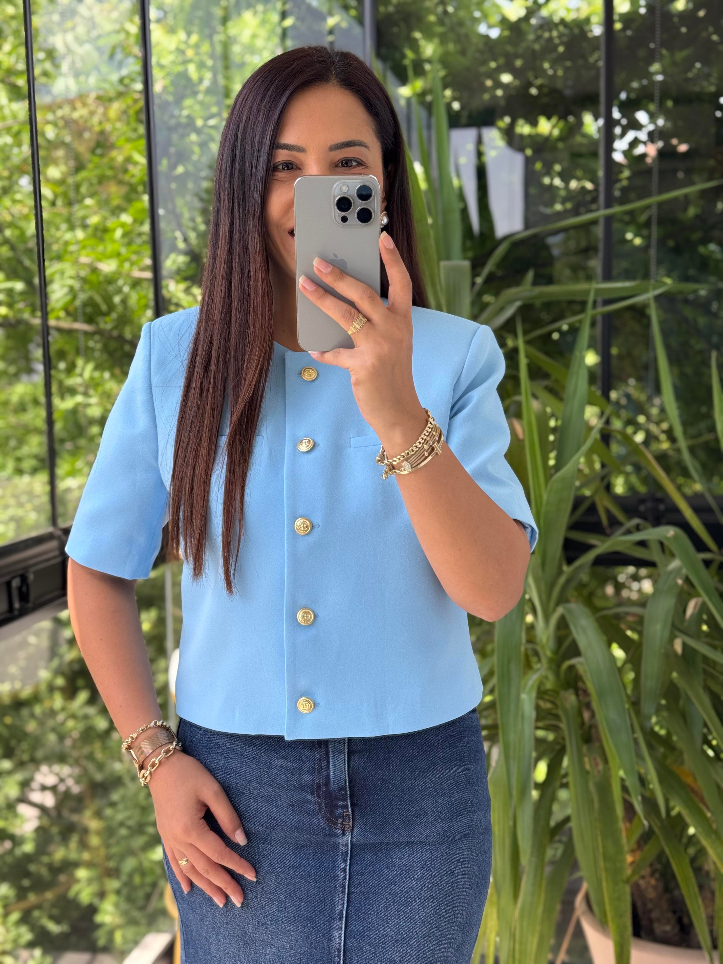 Kısa Kol Blazer Ceket Bebe Mavi