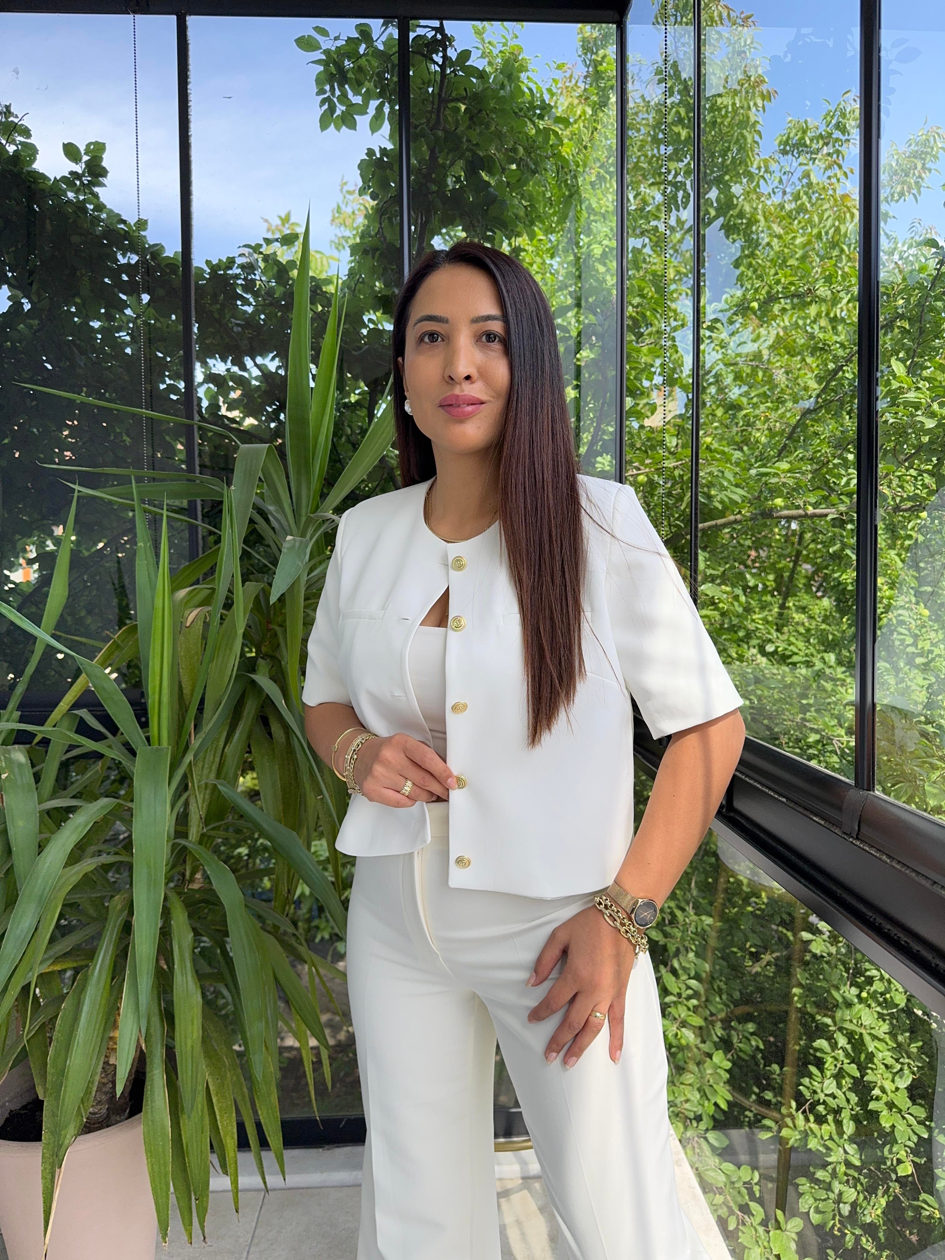 Kısa Kol Blazer Ceket Beyaz