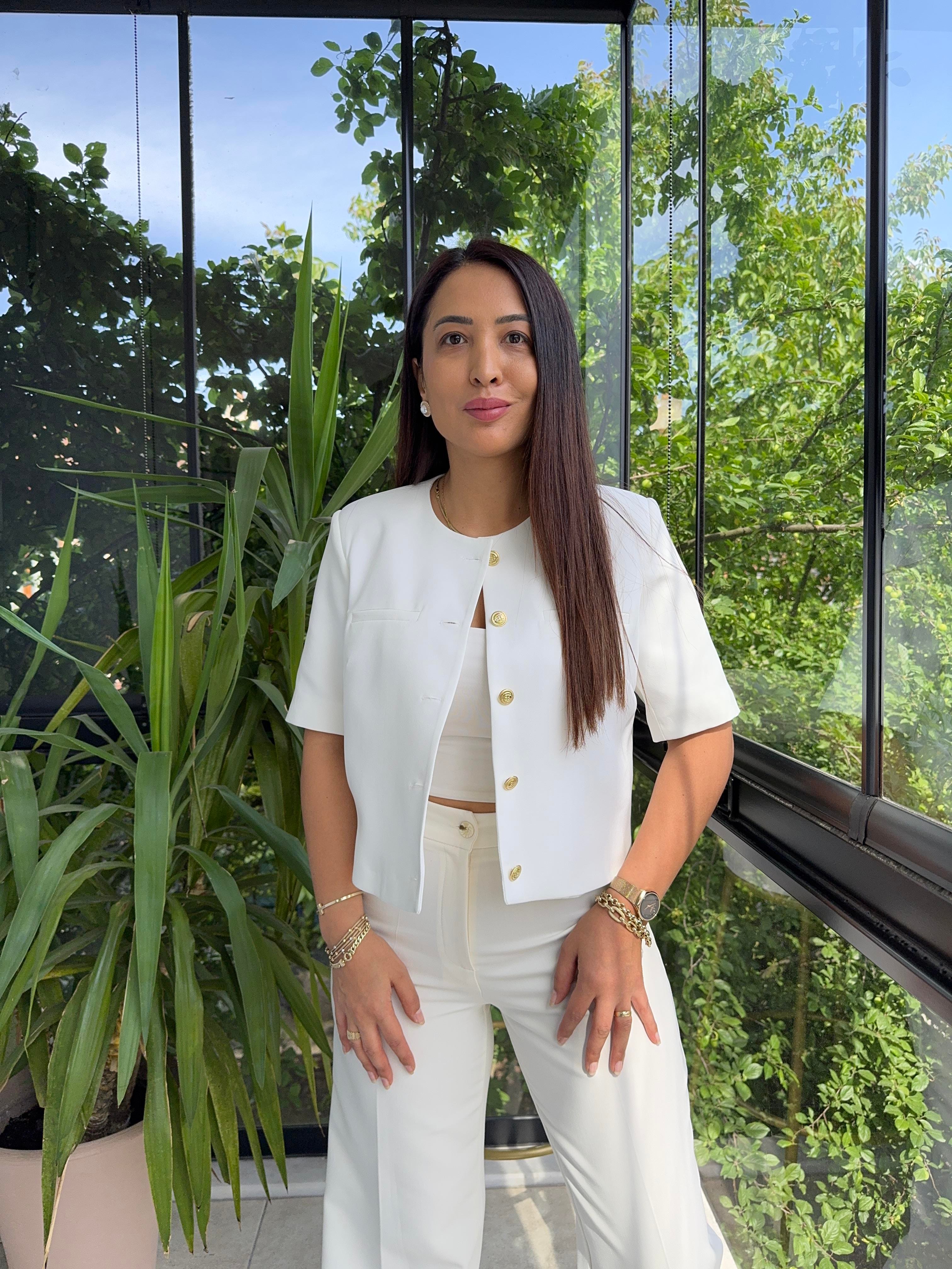 Kısa Kol Blazer Ceket Beyaz