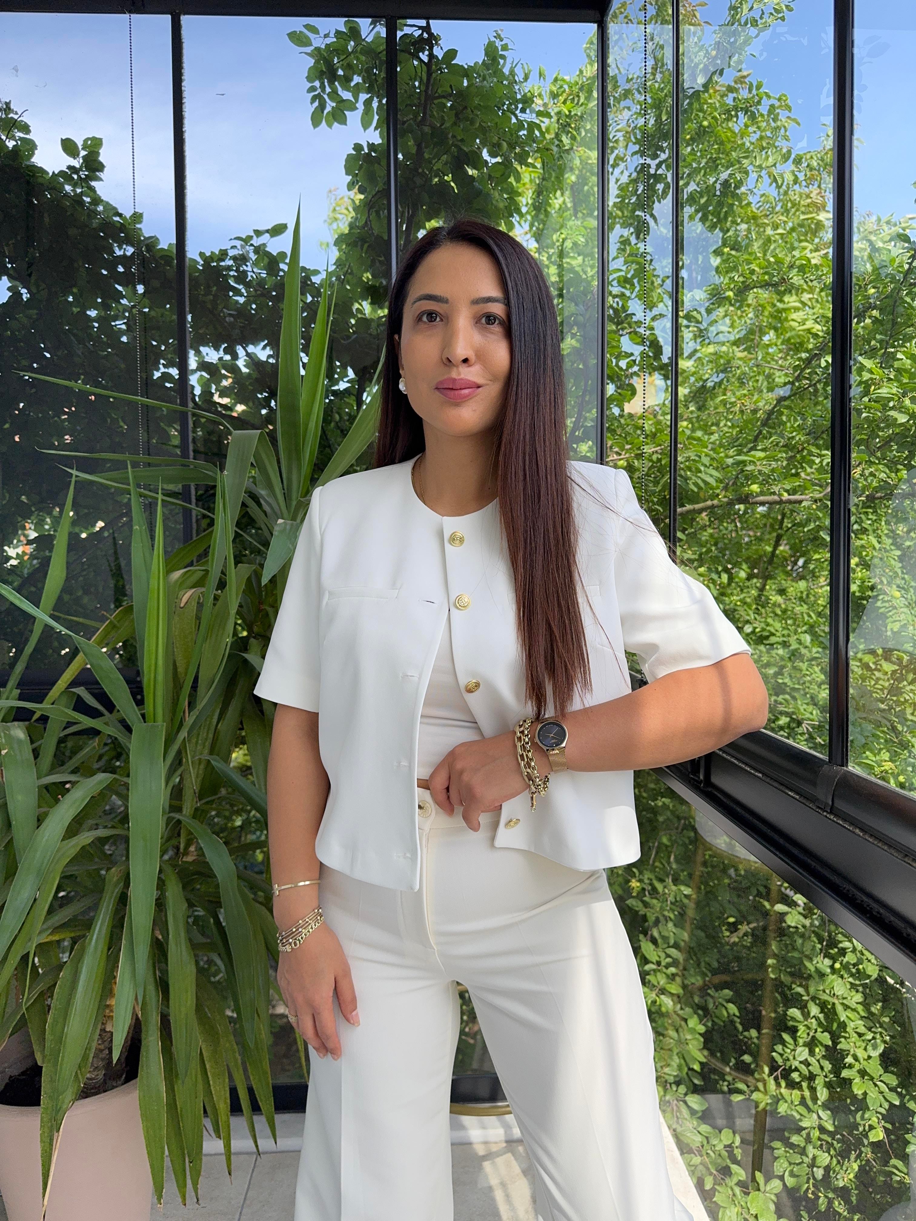 Kısa Kol Blazer Ceket Beyaz