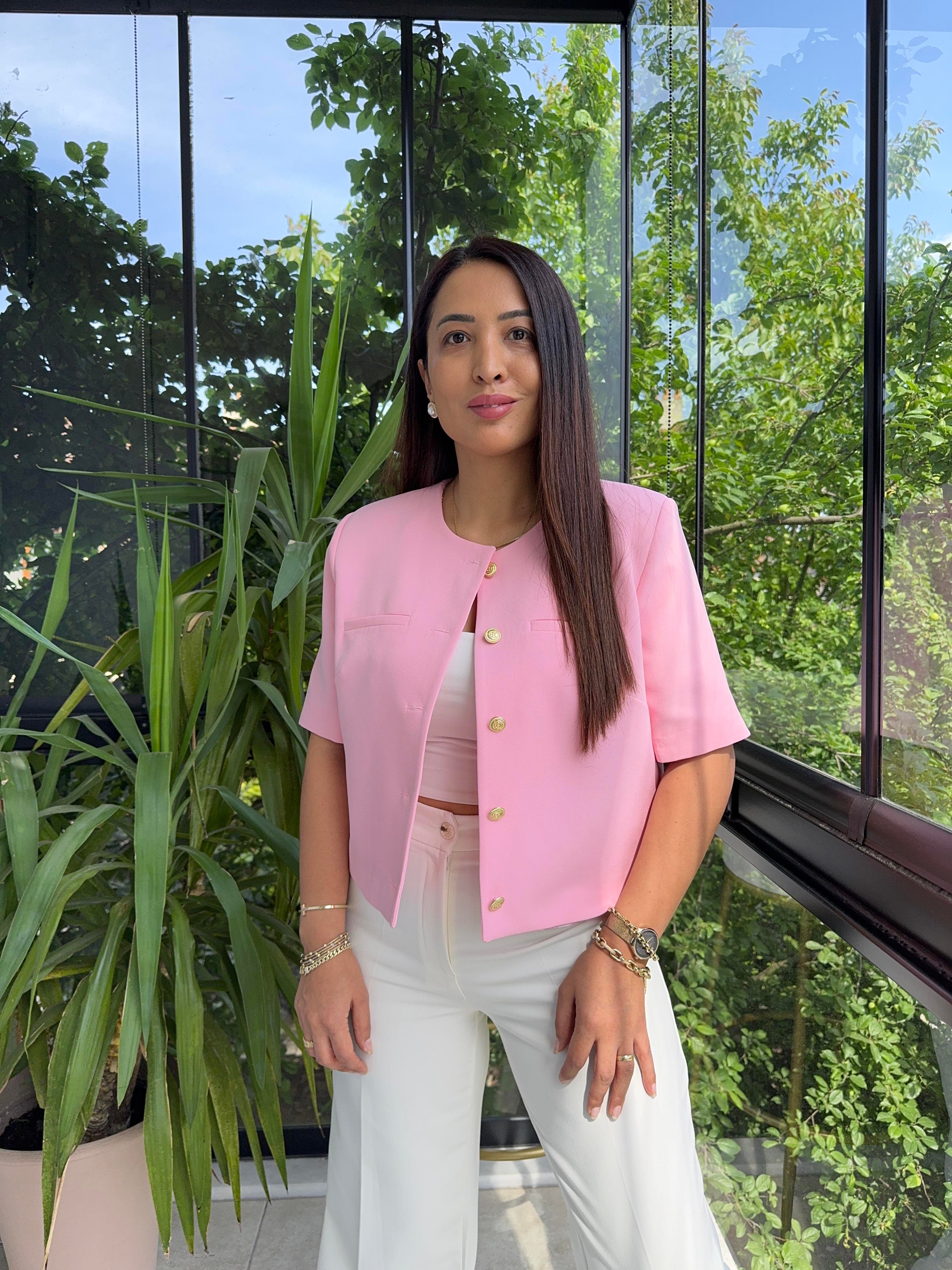 Kısa Kol Blazer Ceket Pembe