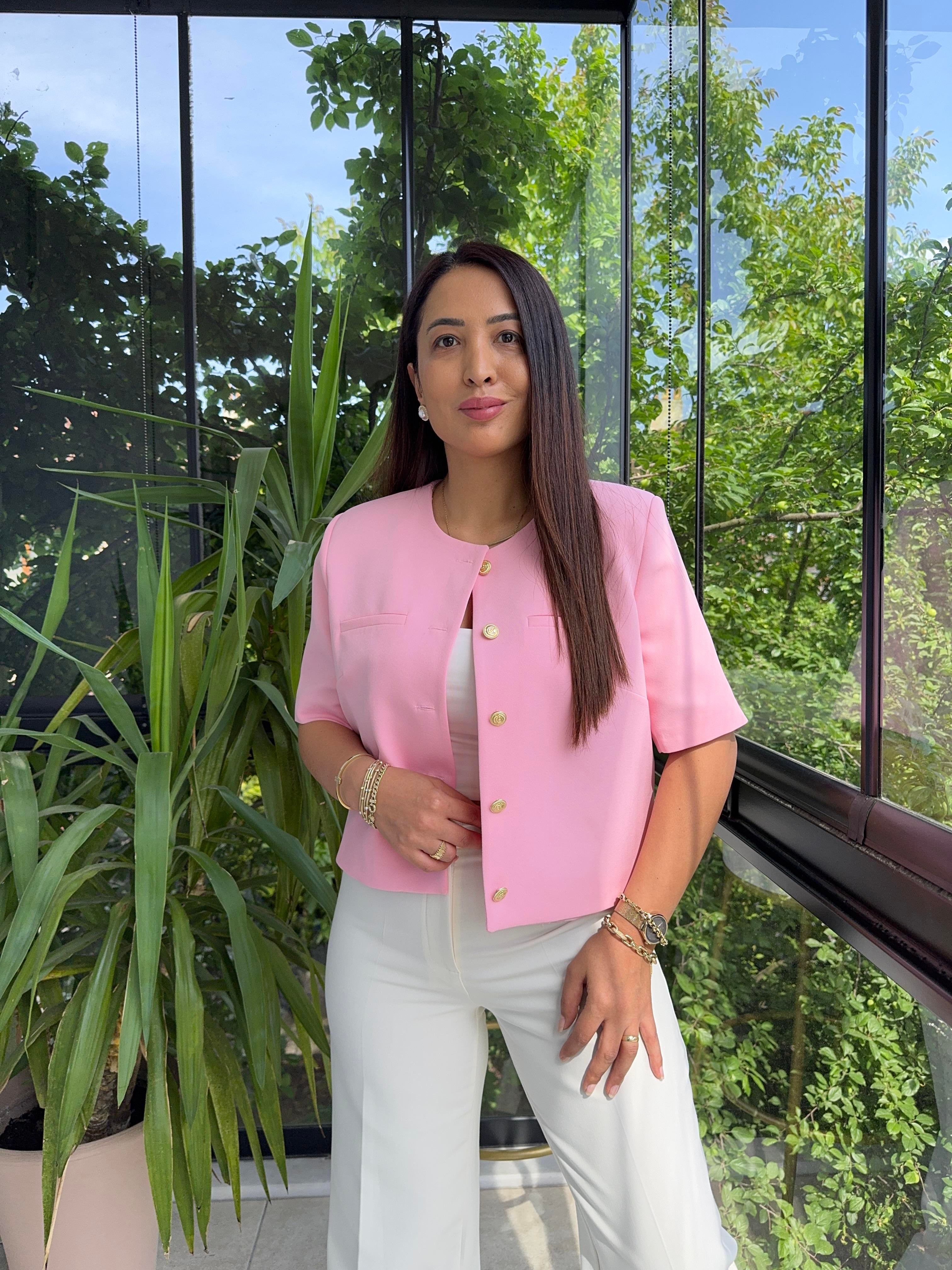 Kısa Kol Blazer Ceket Pembe