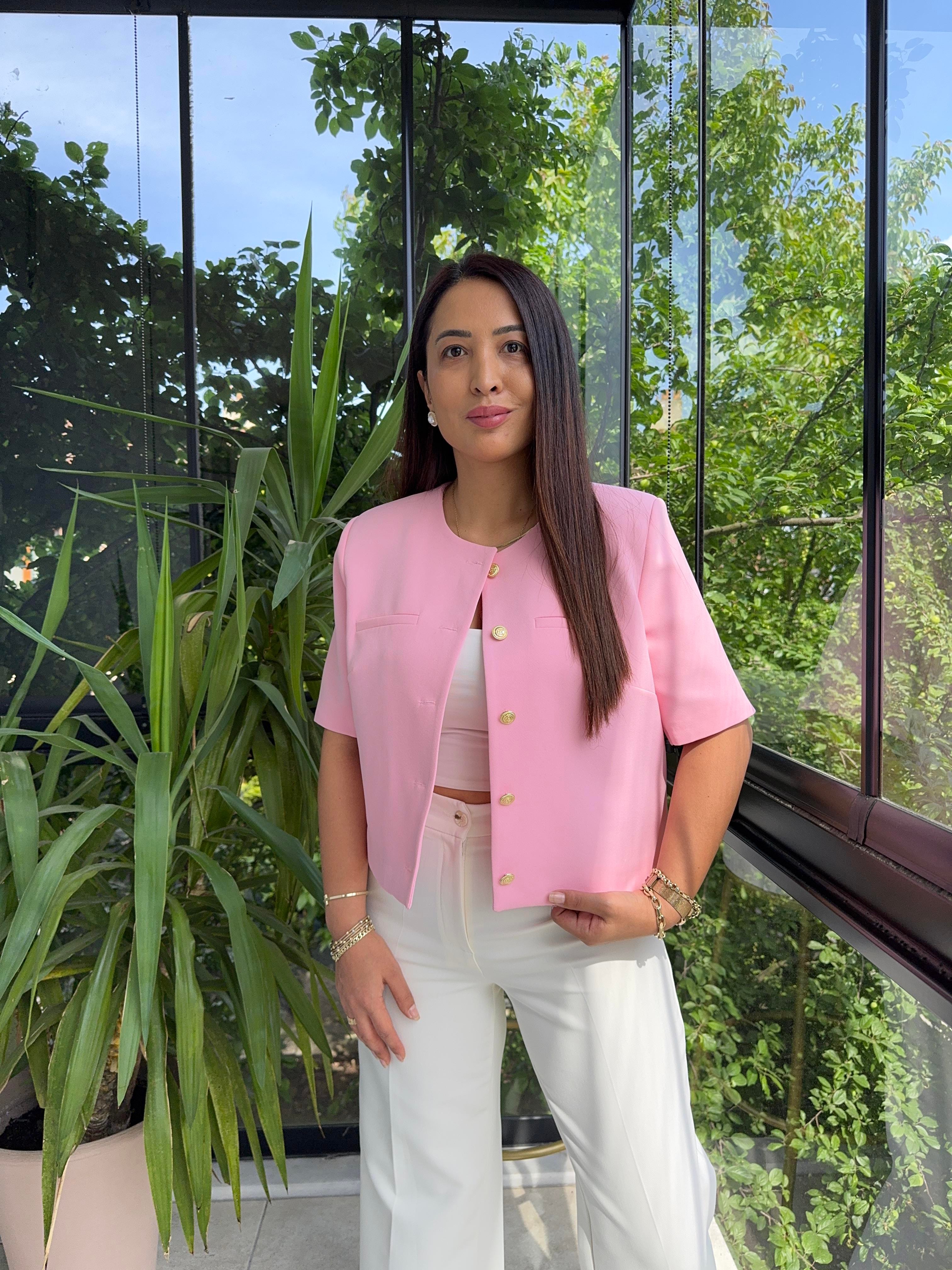 Kısa Kol Blazer Ceket Pembe