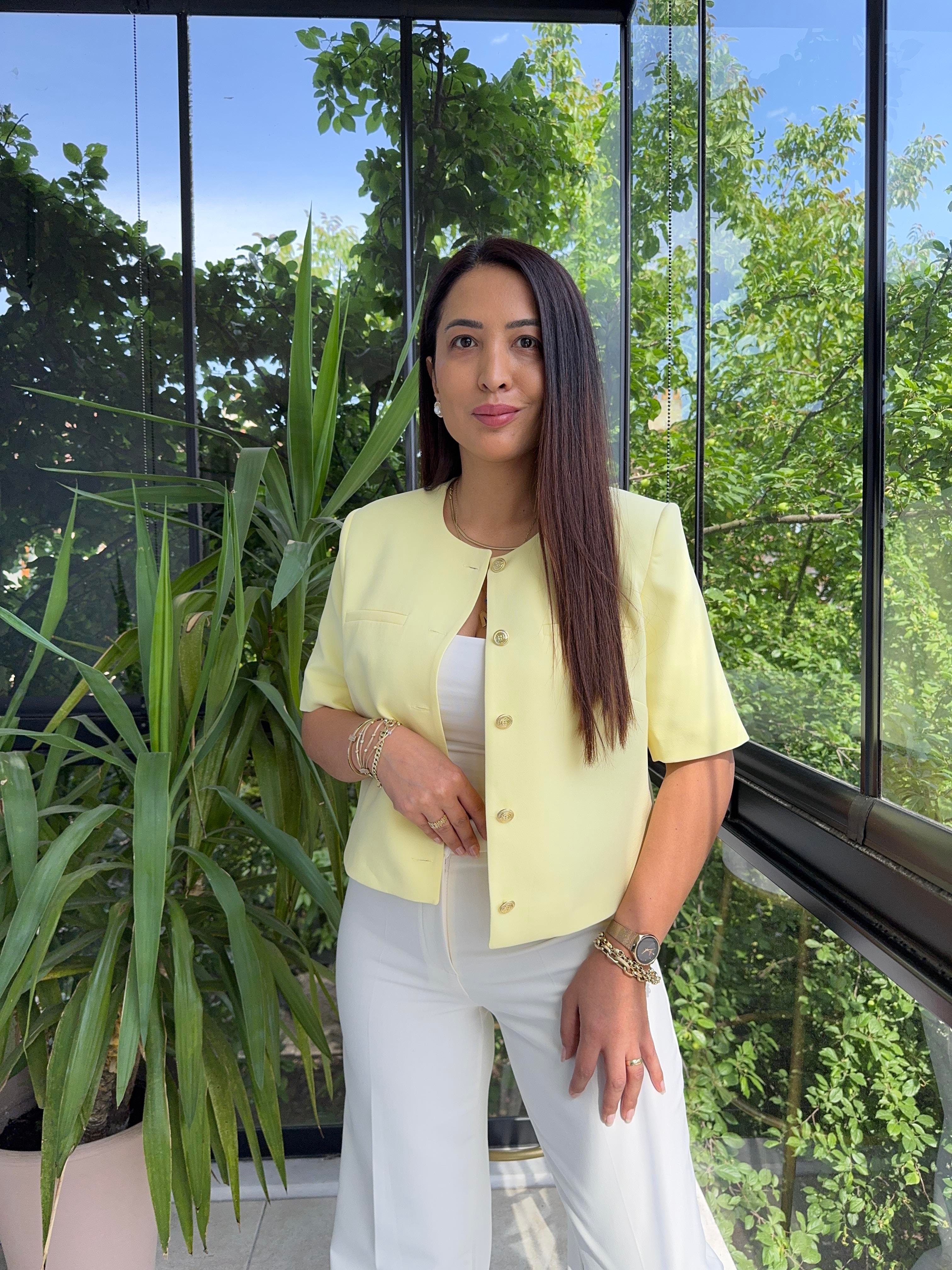 Kısa Kol Blazer Ceket Sarı