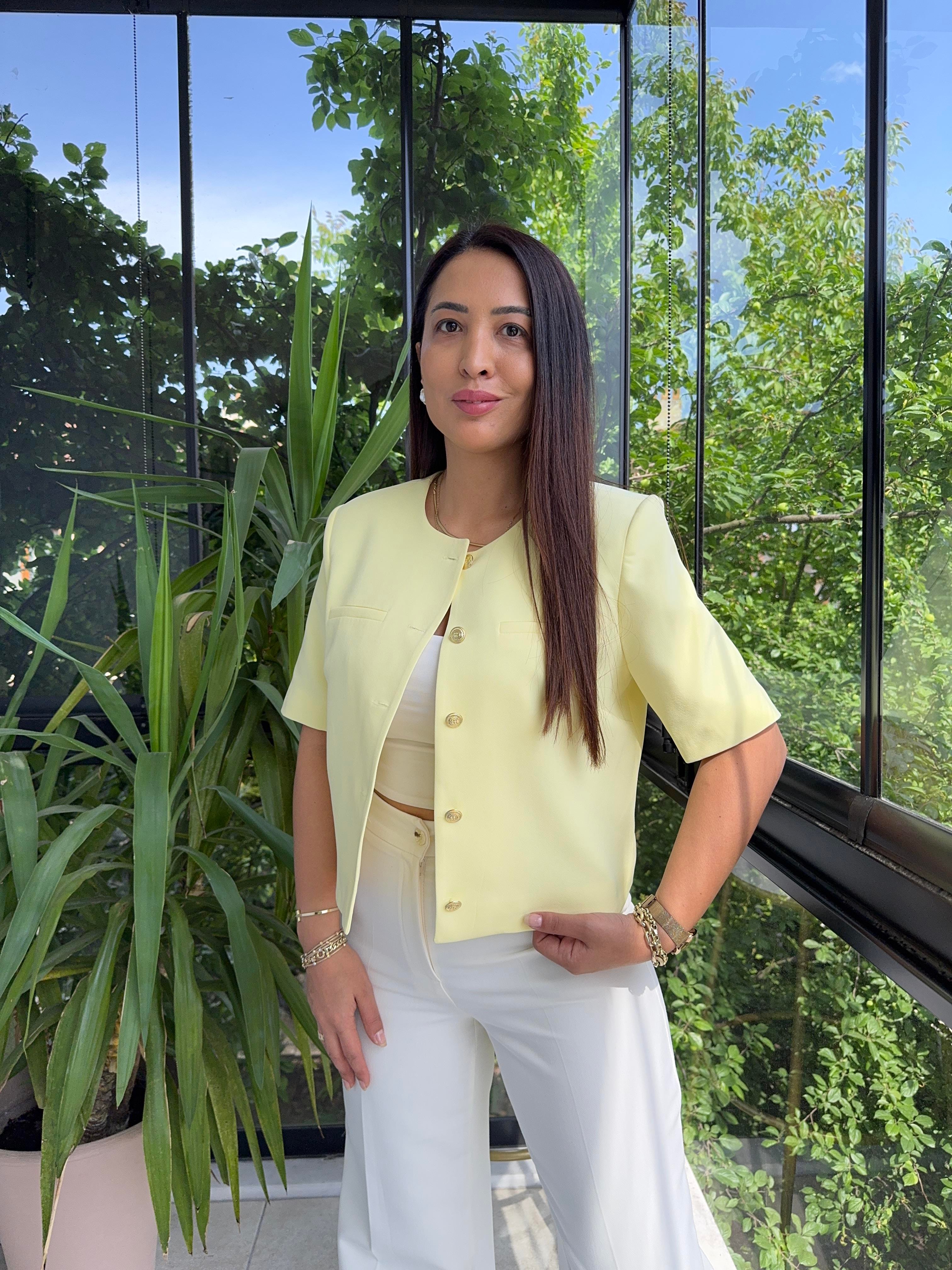 Kısa Kol Blazer Ceket Sarı